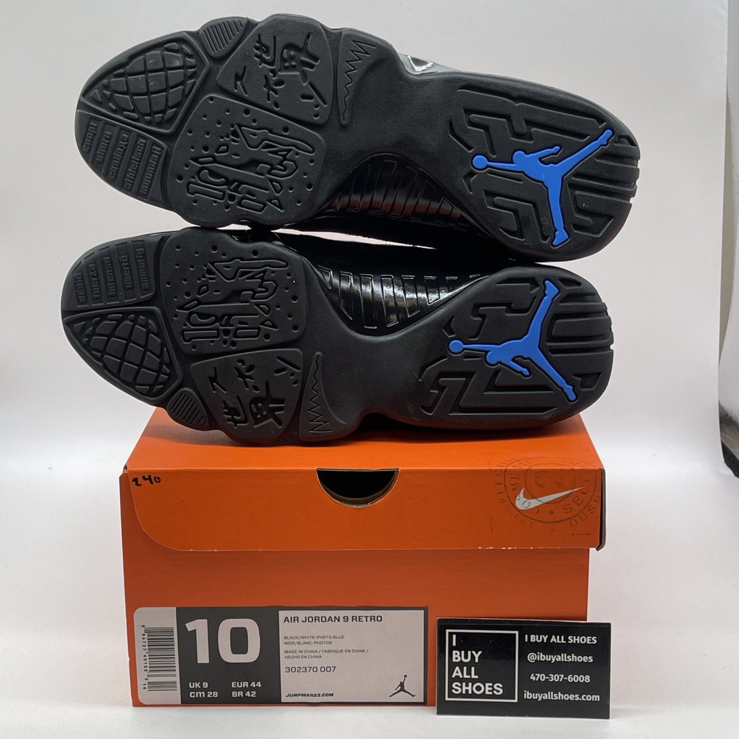 Size 10 - Air Jordan 9 Retro Photo Blue Black Leather (302370-007)