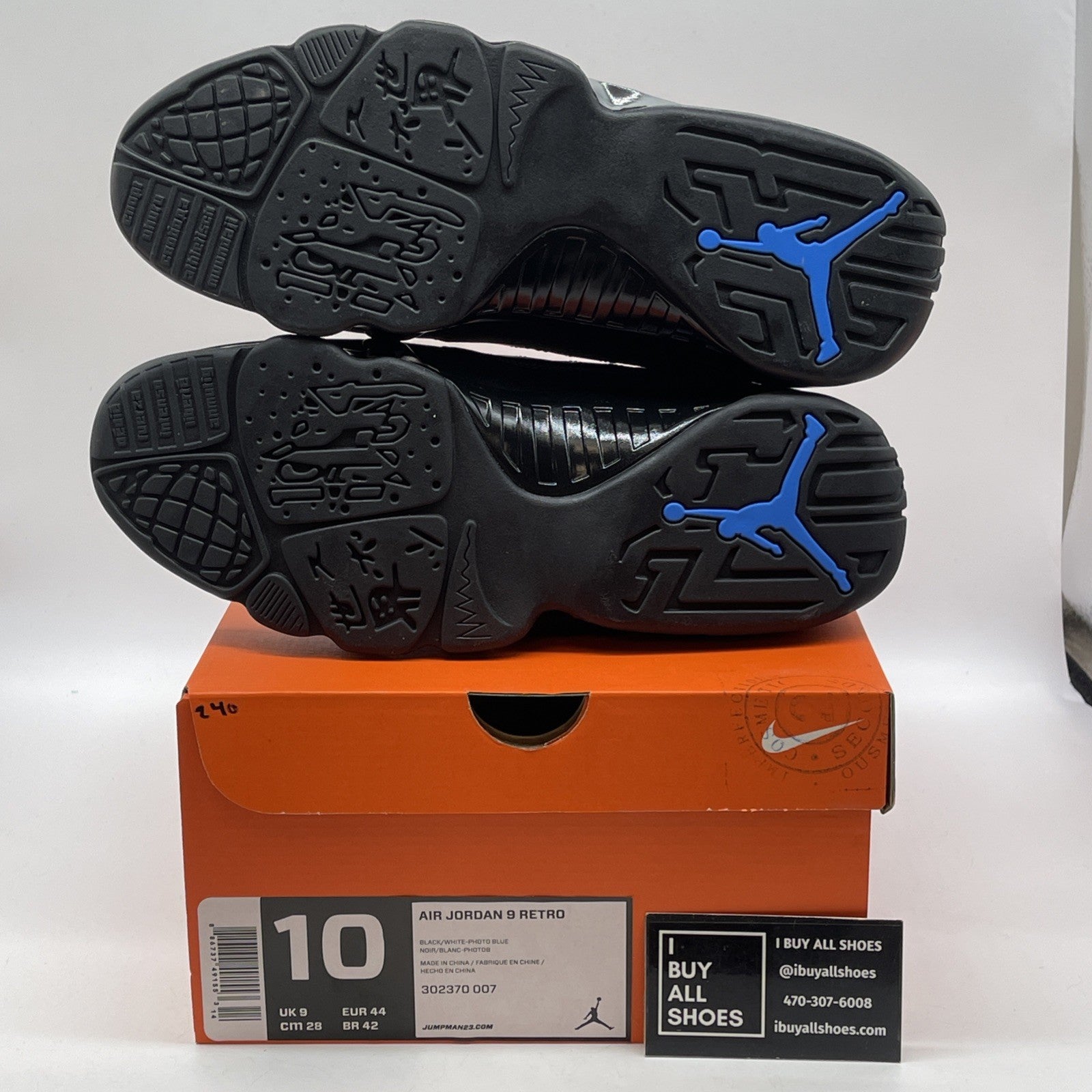 Size 10 - Air Jordan 9 Retro Photo Blue Black Leather (302370-007)