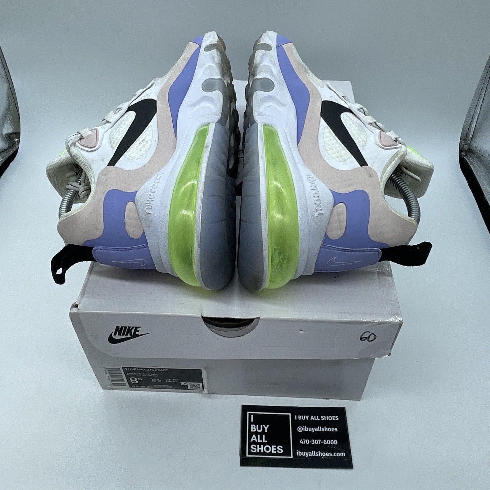 Size 8.5W - Nike Air Max 270 React White Ghost Green Suede Leather (CU4768-100)