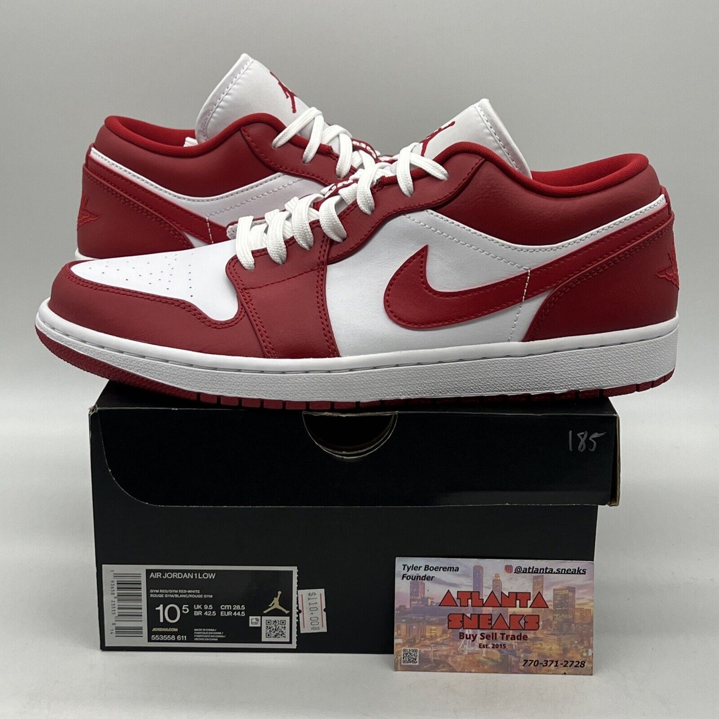 Size 10.5 - Air Jordan 1 Low Gym Red White Leather (553558-611)