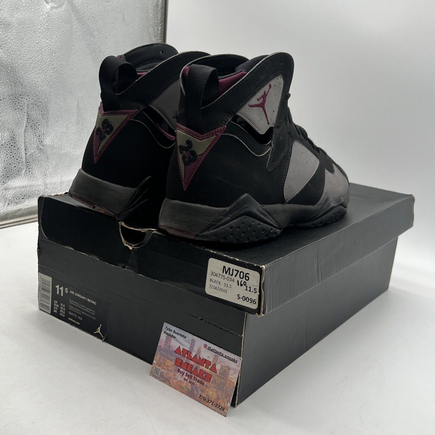 Size 11.5 - Jordan 7 Retro Bordeaux 2015 Grey Black Suede Maroon (304775-034)