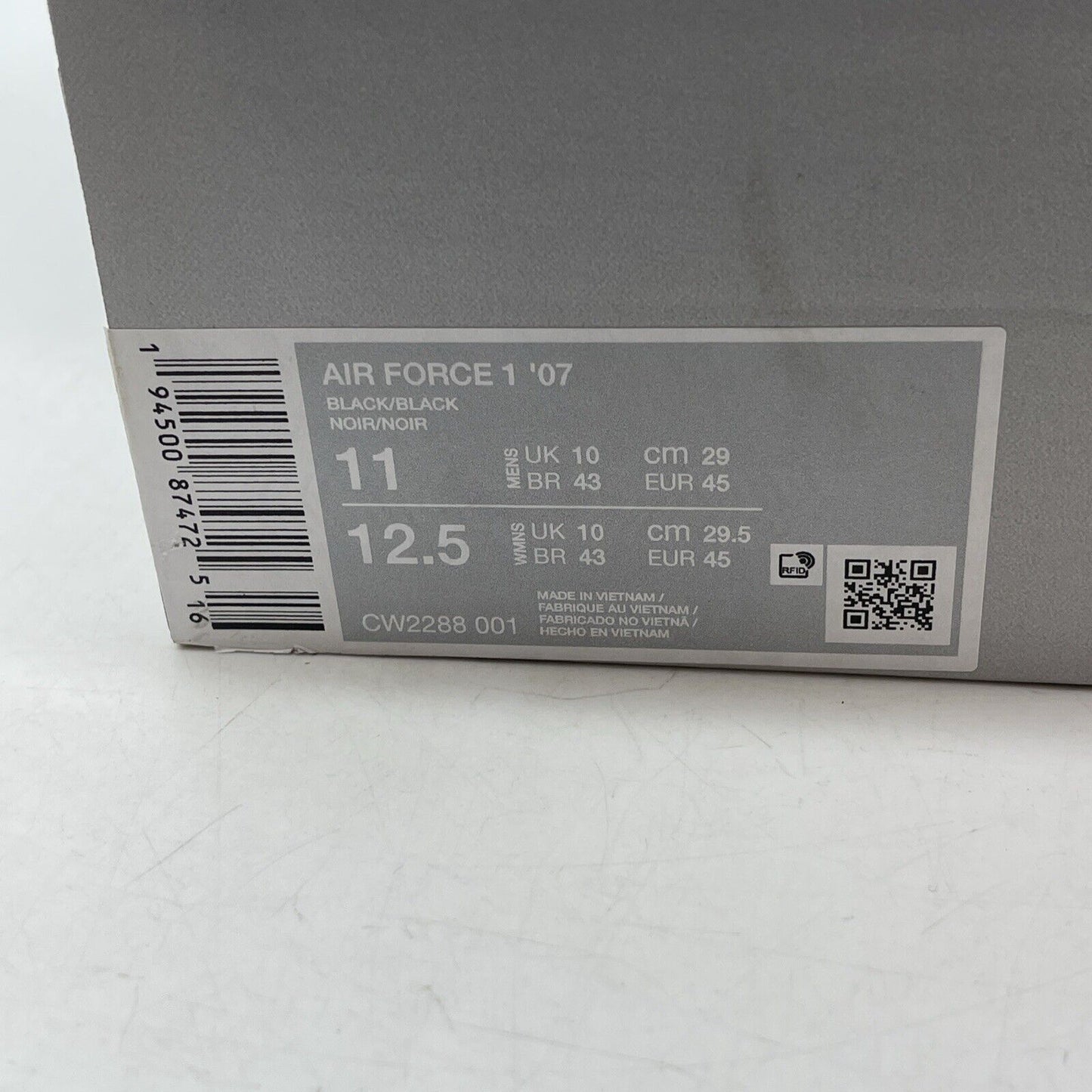 Size 11 - Nike Air Force 1 '07 Low Triple Black Silver Leather (CW2288-001)