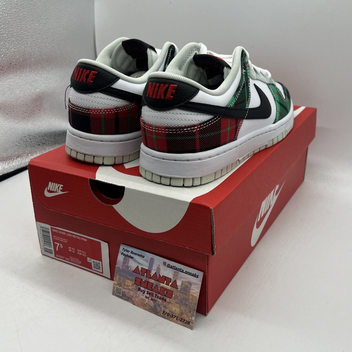 Nike Dunk Low 'Tartan Plaid' White Black Red Grey DV0827-100 Size 7.5 Brand New