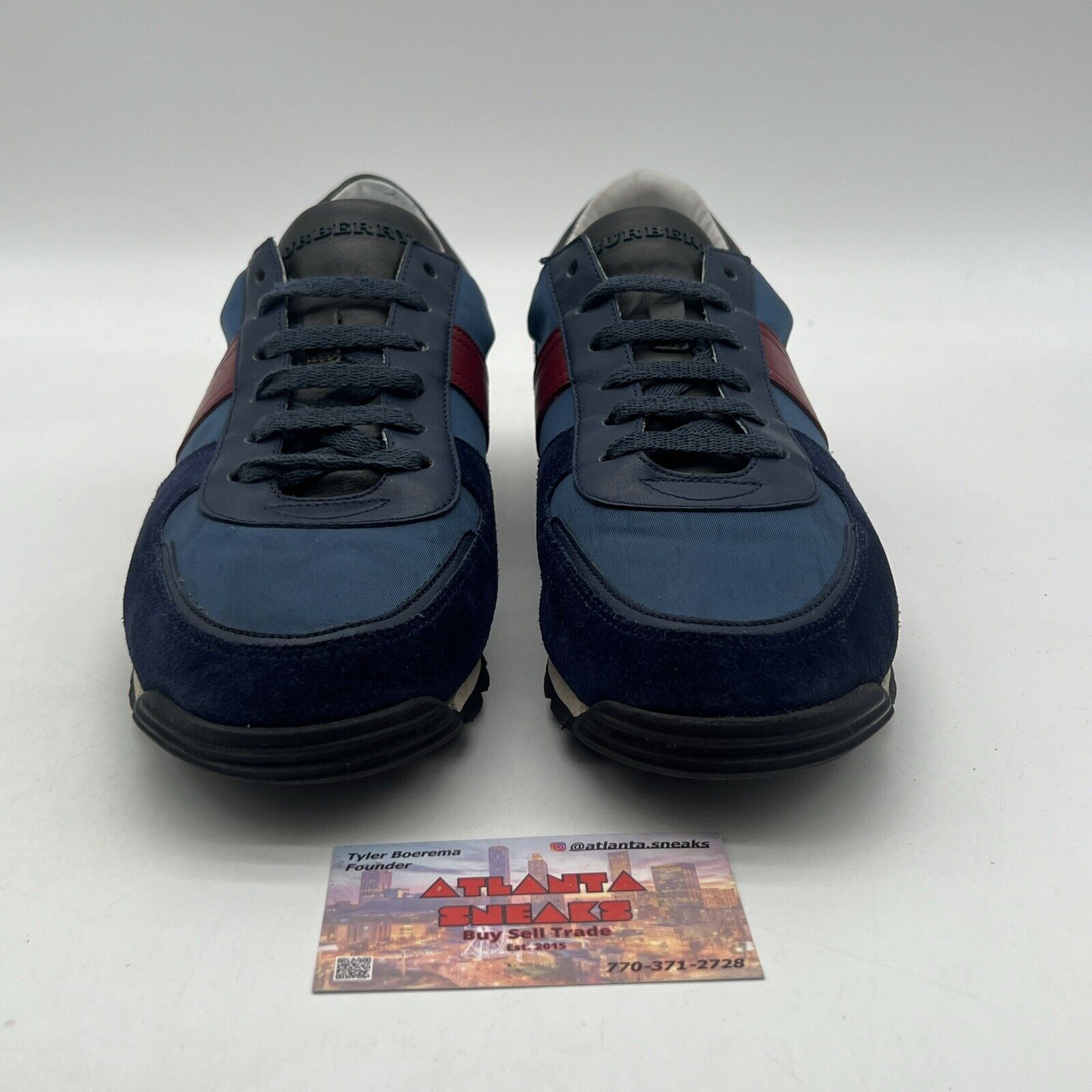 Size 10 - Burberry Shoes Mens Sneakers Navy Red Lace Up Casual Low Top