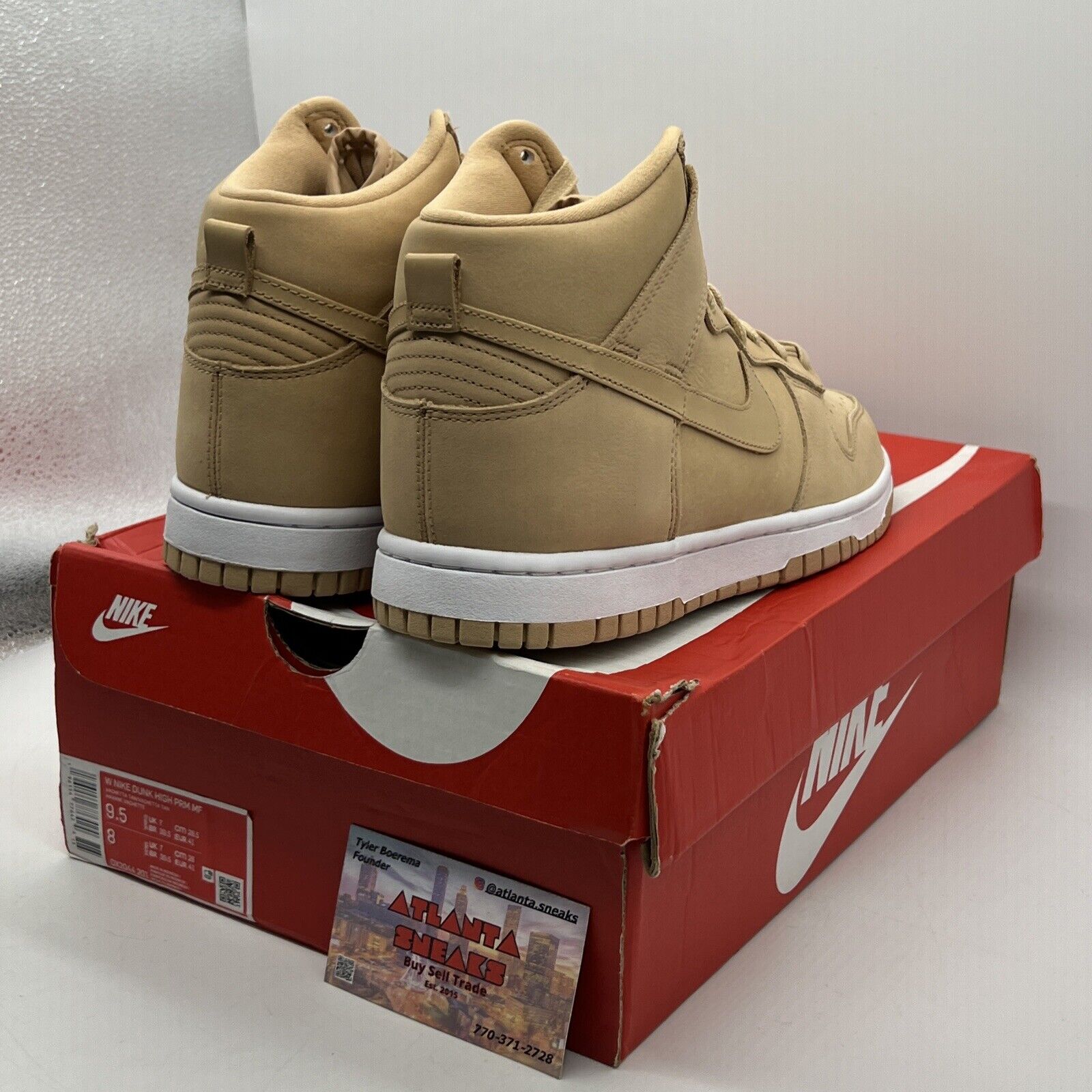 Size 9.5 - Nike Dunk Premium High Vachetta Tan W Suede White  (DX2044-201)