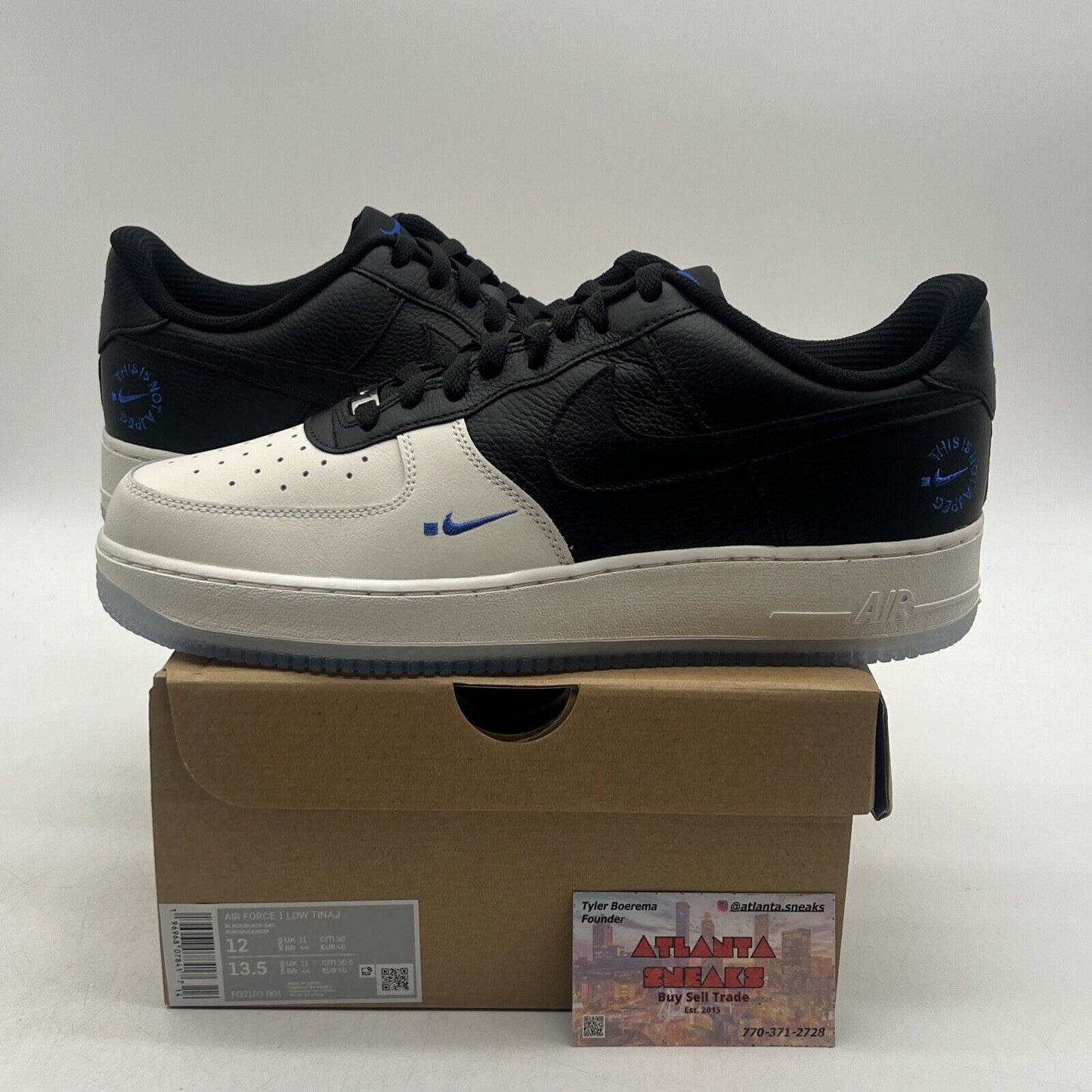 Size 12 - Nike Air Force 1 Low TINAJ Black White Blue (FQ2103-003)