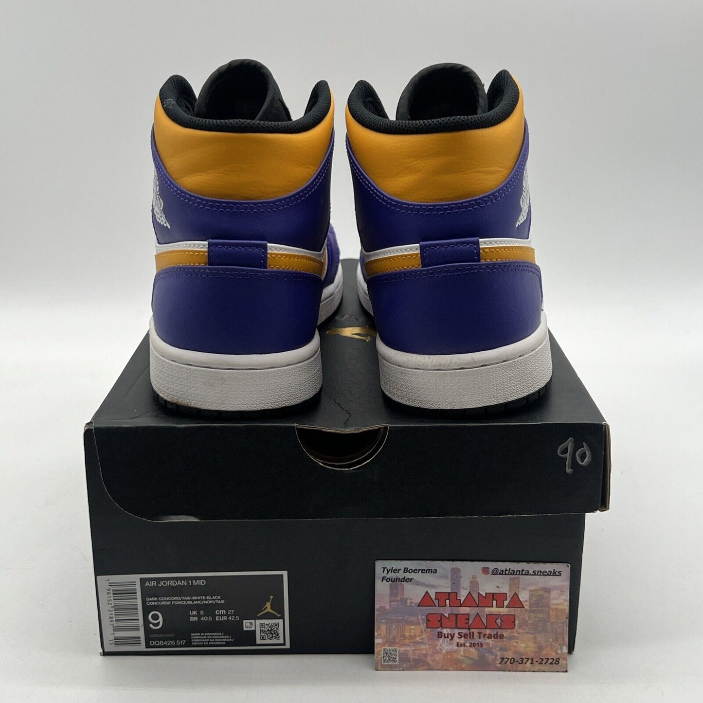 Size 9 - Jordan 1 Mid Lakers Yellow White Purple Leather Black (DQ8526-517)