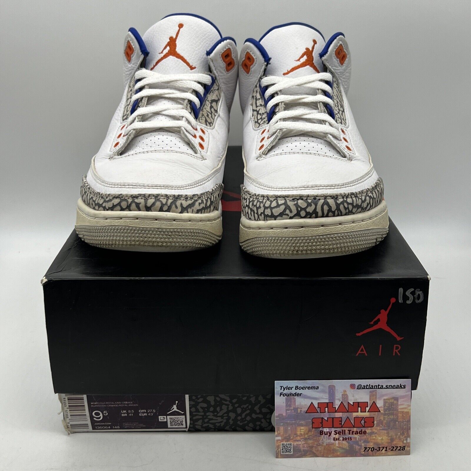 Size 9.5 - Air Jordan 3 Retro Knicks White Orange Blue Leather (136064-148)