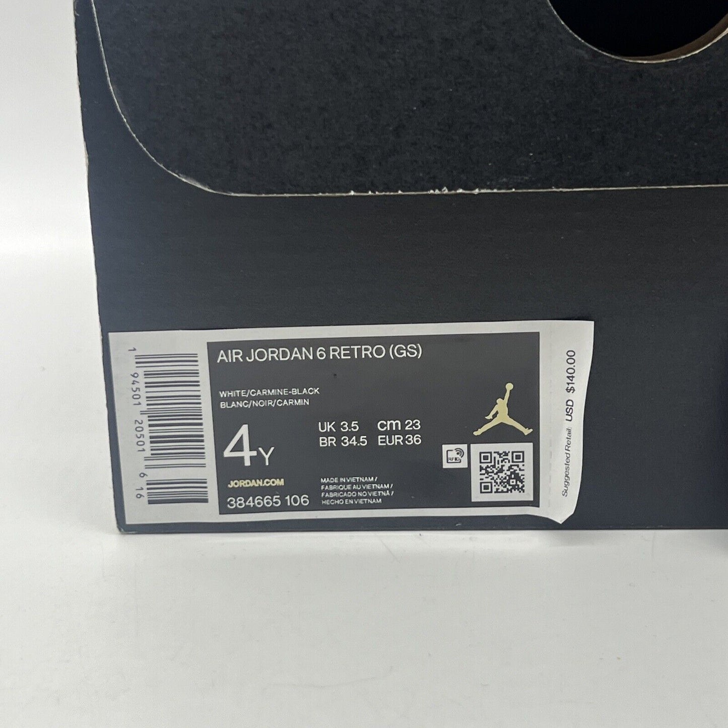 Size 4 - Jordan 6 Retro OG Mid Carmine Black White  Suede Leather (384665-106)