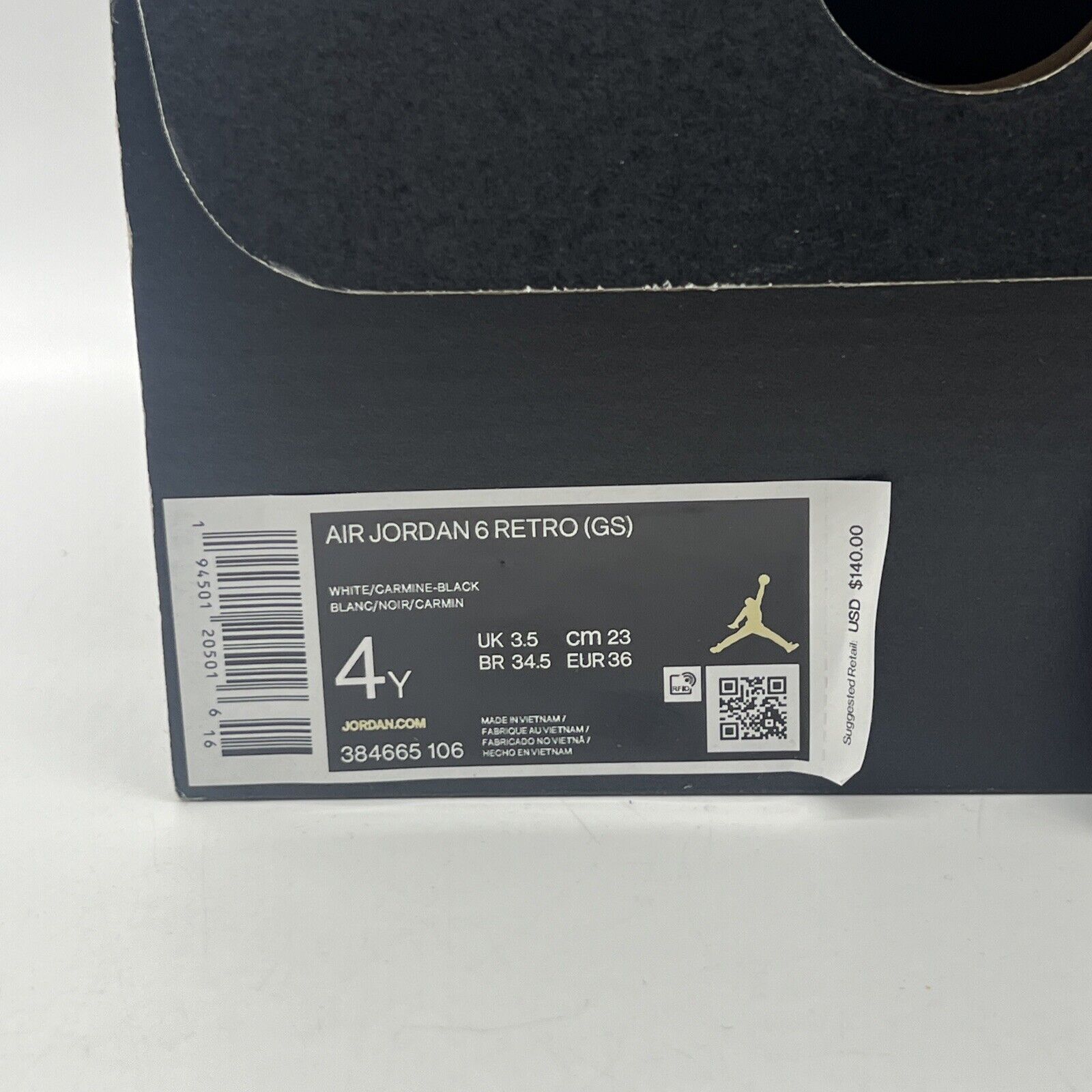 Size 4 - Jordan 6 Retro OG Mid Carmine Black White  Suede Leather (384665-106)
