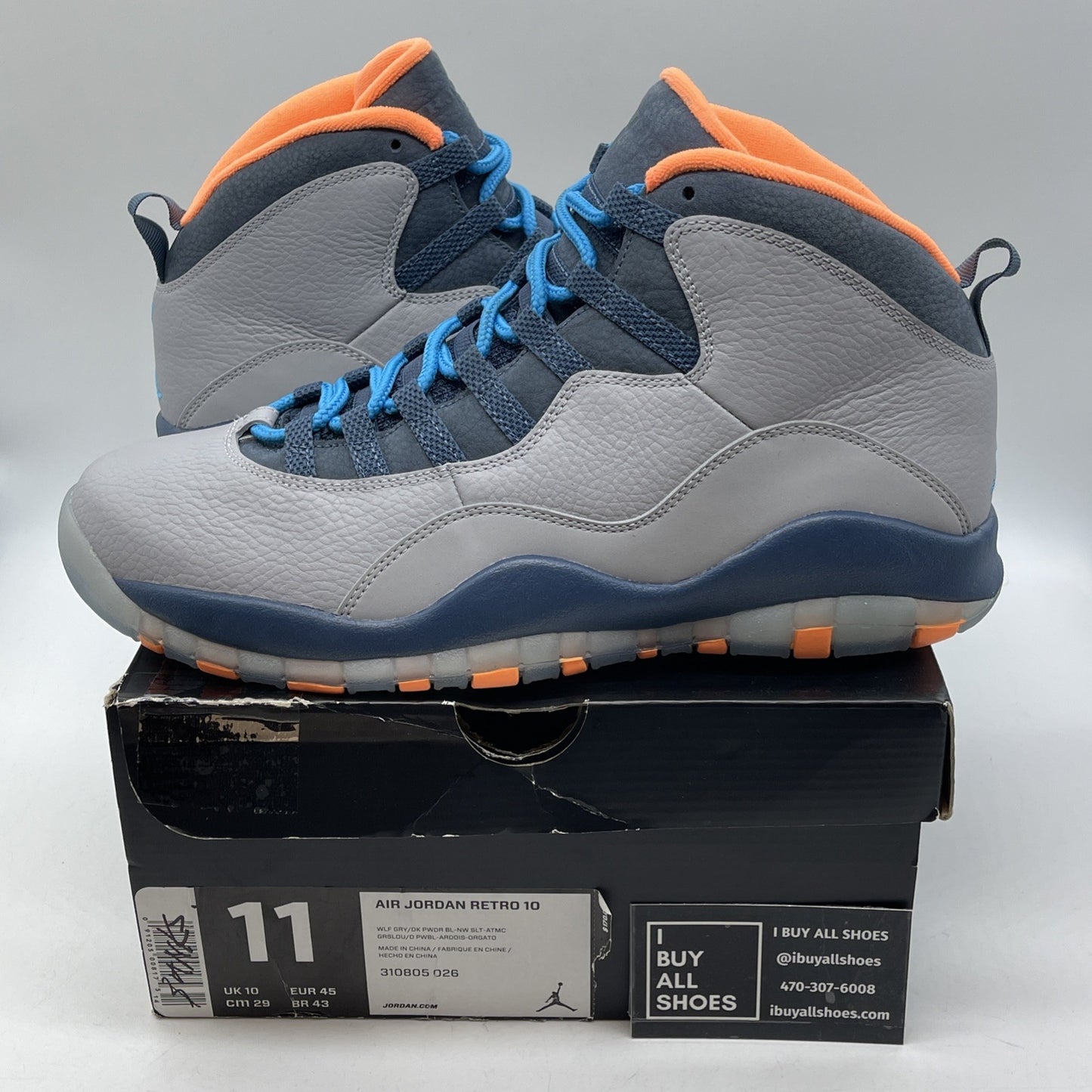 Size 11 - Air Jordan 10 Retro Bobcats Grey Blue Suede Leather (310805-026)