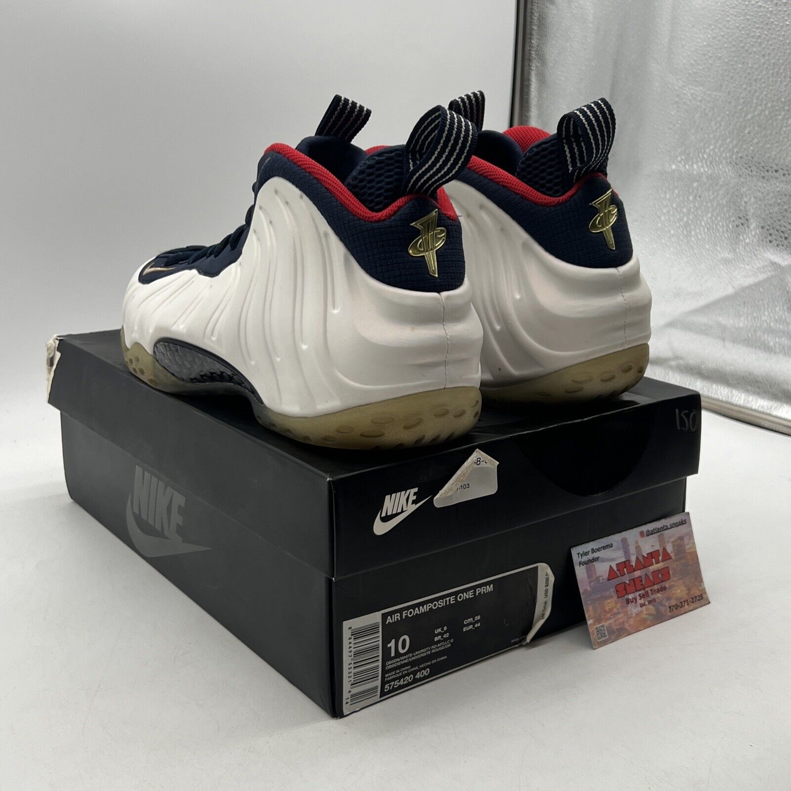 Size 10 - Nike Air Foamposite One PRM Olympic Navy Red White (575420-400)