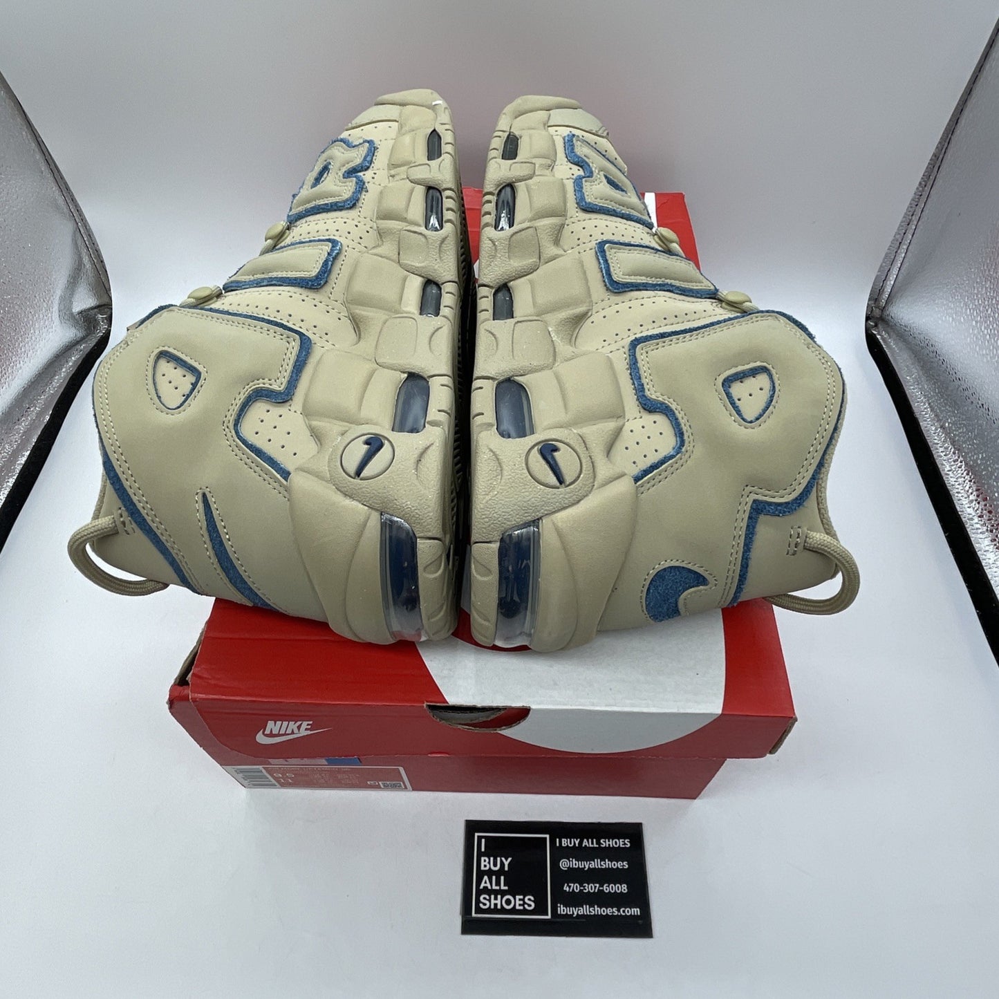 Size 9.5 - Nike Air More Uptempo Limestone Brown Blue Suede (DV6993-200)