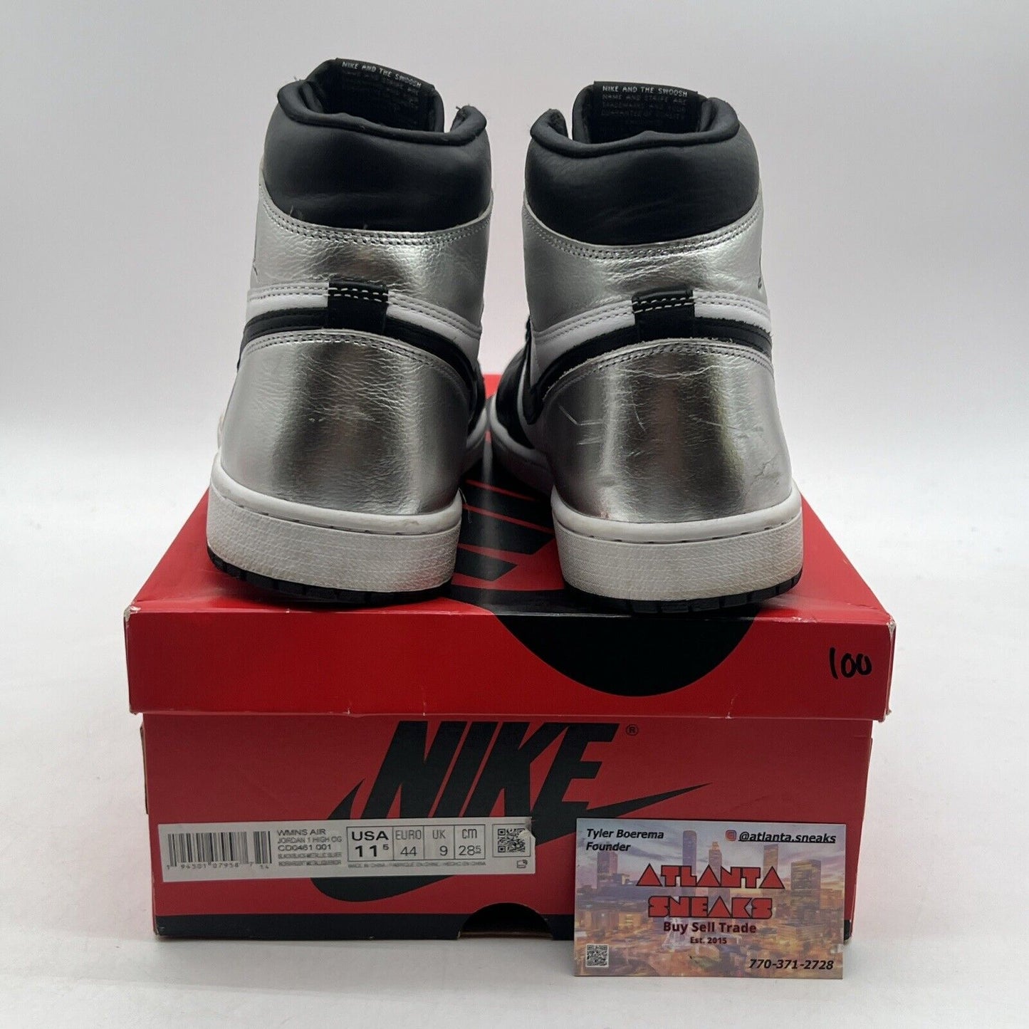 Size 11.5 - Jordan 1 High OG Metallic Silver Black White Leather (CD0461-001)