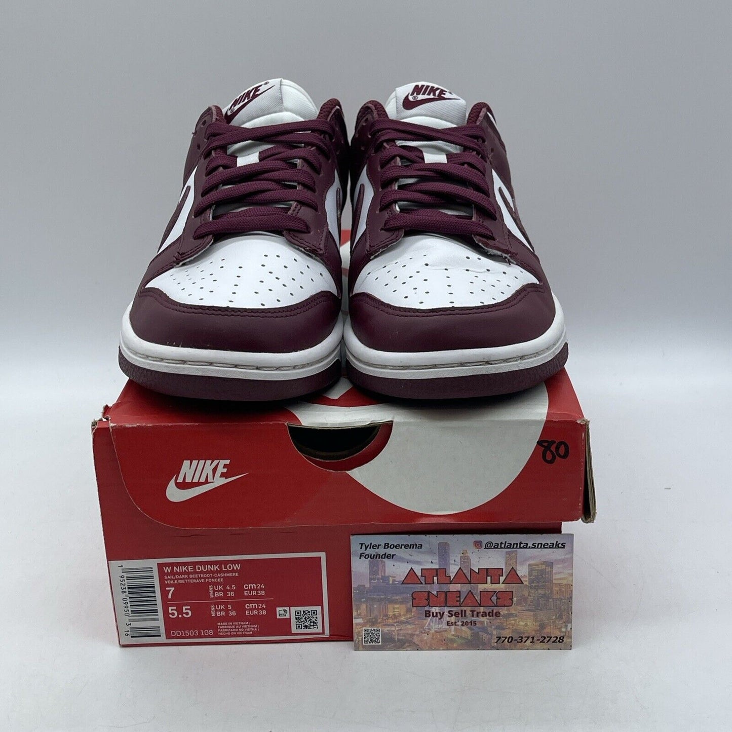 Size 7W - Nike Dunk Low Dark Beetroot  Burgundy White Leather (DD1503-108)