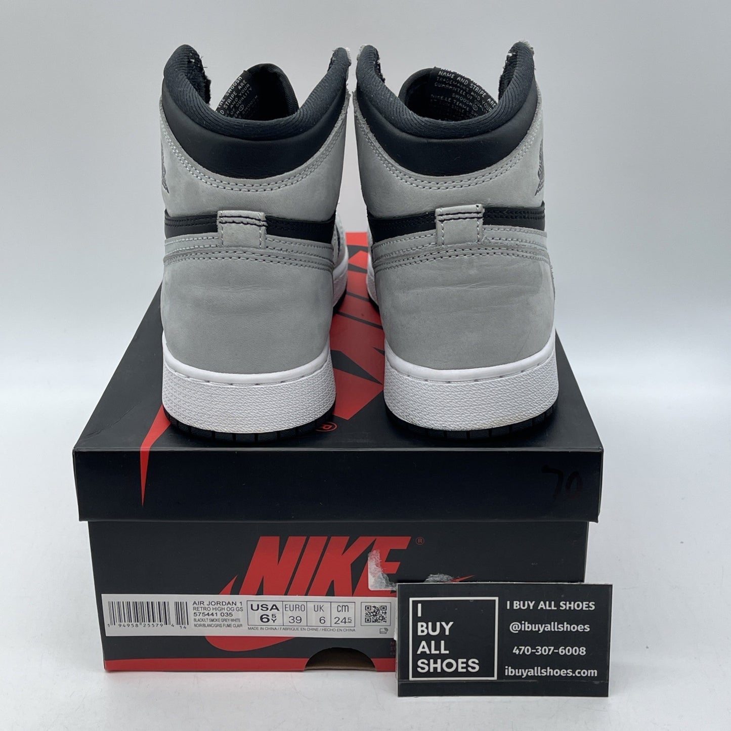 Size 6.5Y - Jordan 1 Retro OG High Shadow 2.0 Grey Black Suede (575441-035)