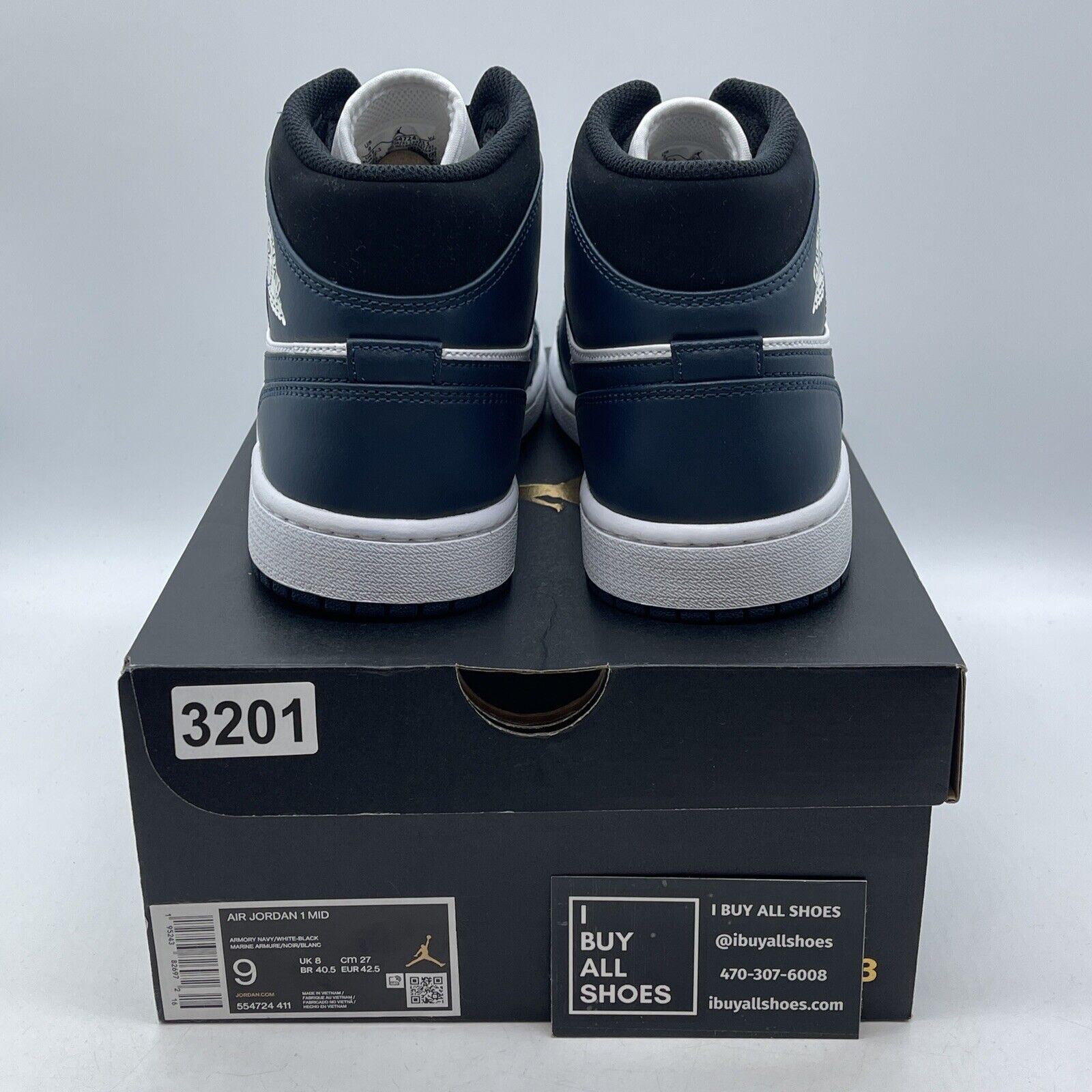 Size 9 - Air Jordan 1 Mid Armory Navy Blue Black White Suede (554724-411)