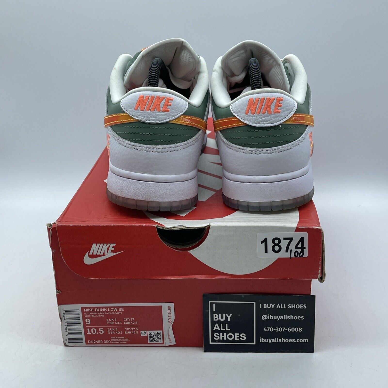 Size 9 - Nike Dunk Low NY vs. NY Green White Orange Leather Suede (DN2489-300)