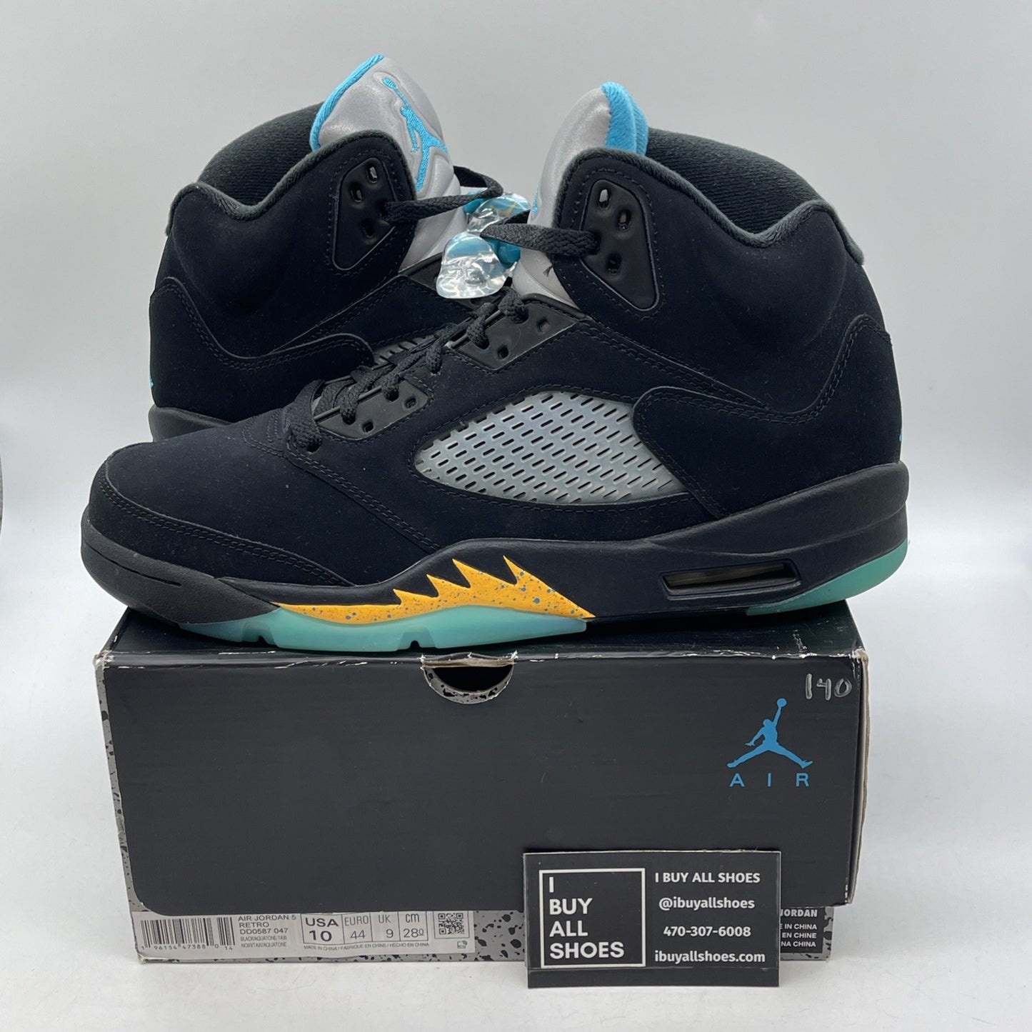 Size 10 - Jordan 5 Retro Mid Aqua Black Blue Yellow Suede (DD0587-047)