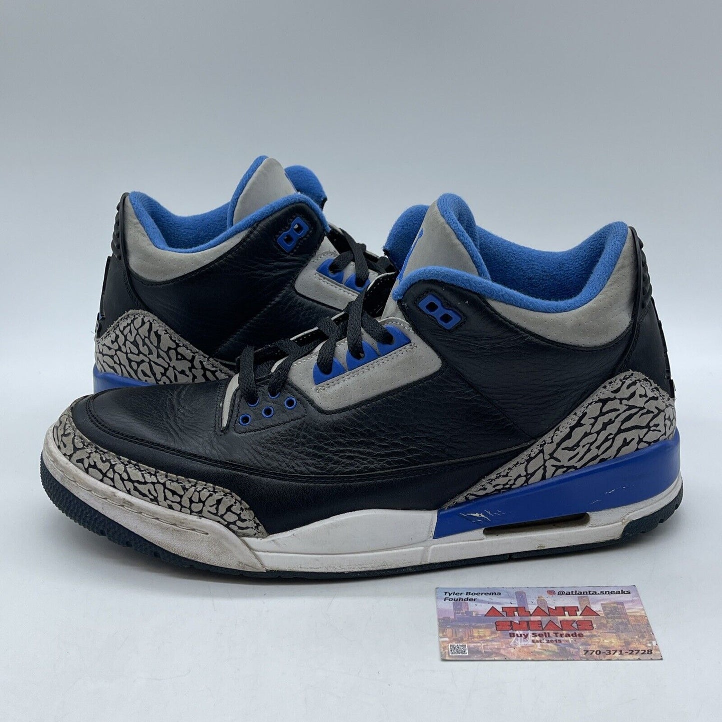 Size 12 - Air Jordan 3 Retro Sport Blue White Black Leather Grey (136064-007)