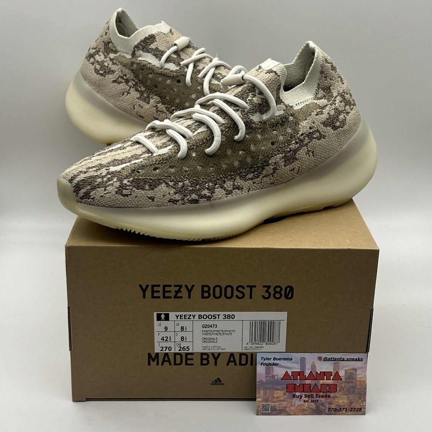 Size 9 - adidas Yeezy Boost 380 Pyrite Brand New Og All DS Sneaker White Tan