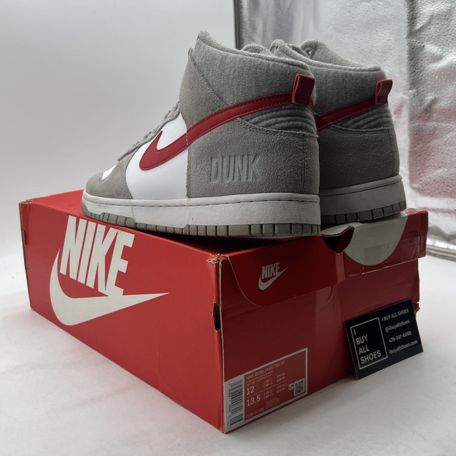 Size 12 - Nike Dunk SE High Athletic Club Light Smoke Grey Gym Red (DJ6152-001)