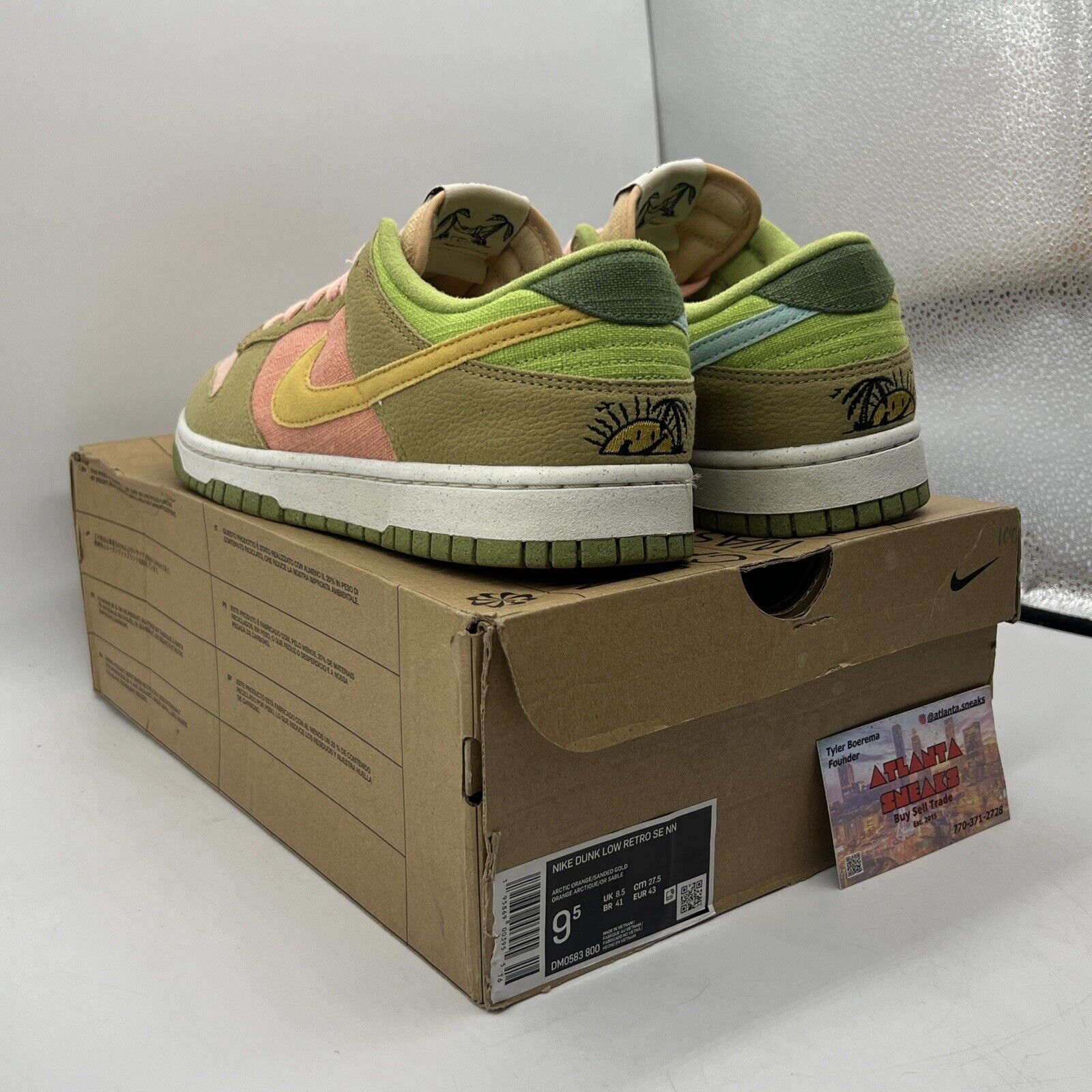 Size 9.5 - Nike Dunk Low Sun Club - Arctic Orange Sanded Gold Green (DM0583-800)