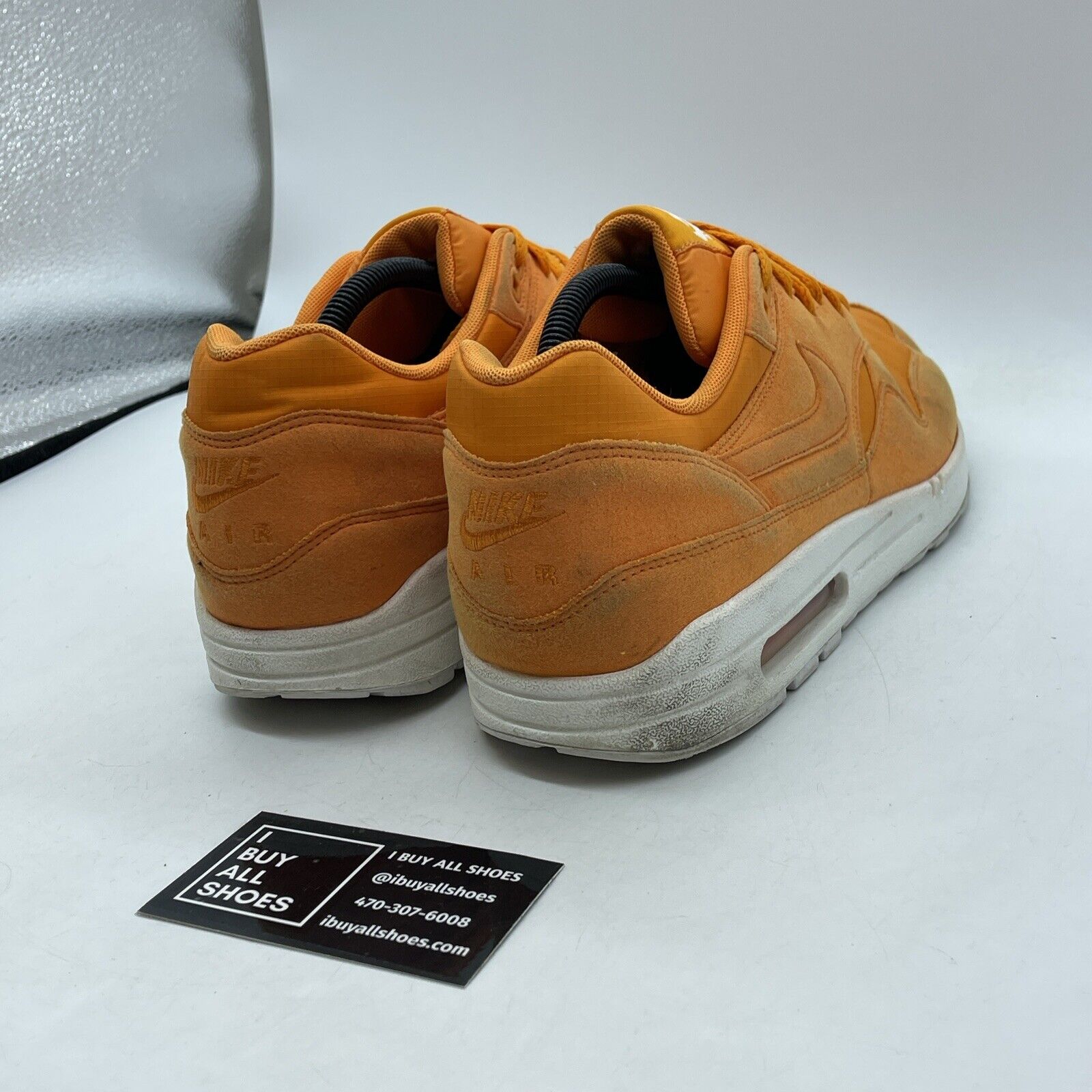 Size 10.5 - Nike Air Max 1 Ripstop Pack Mandarin Orange Suede (308866-808)