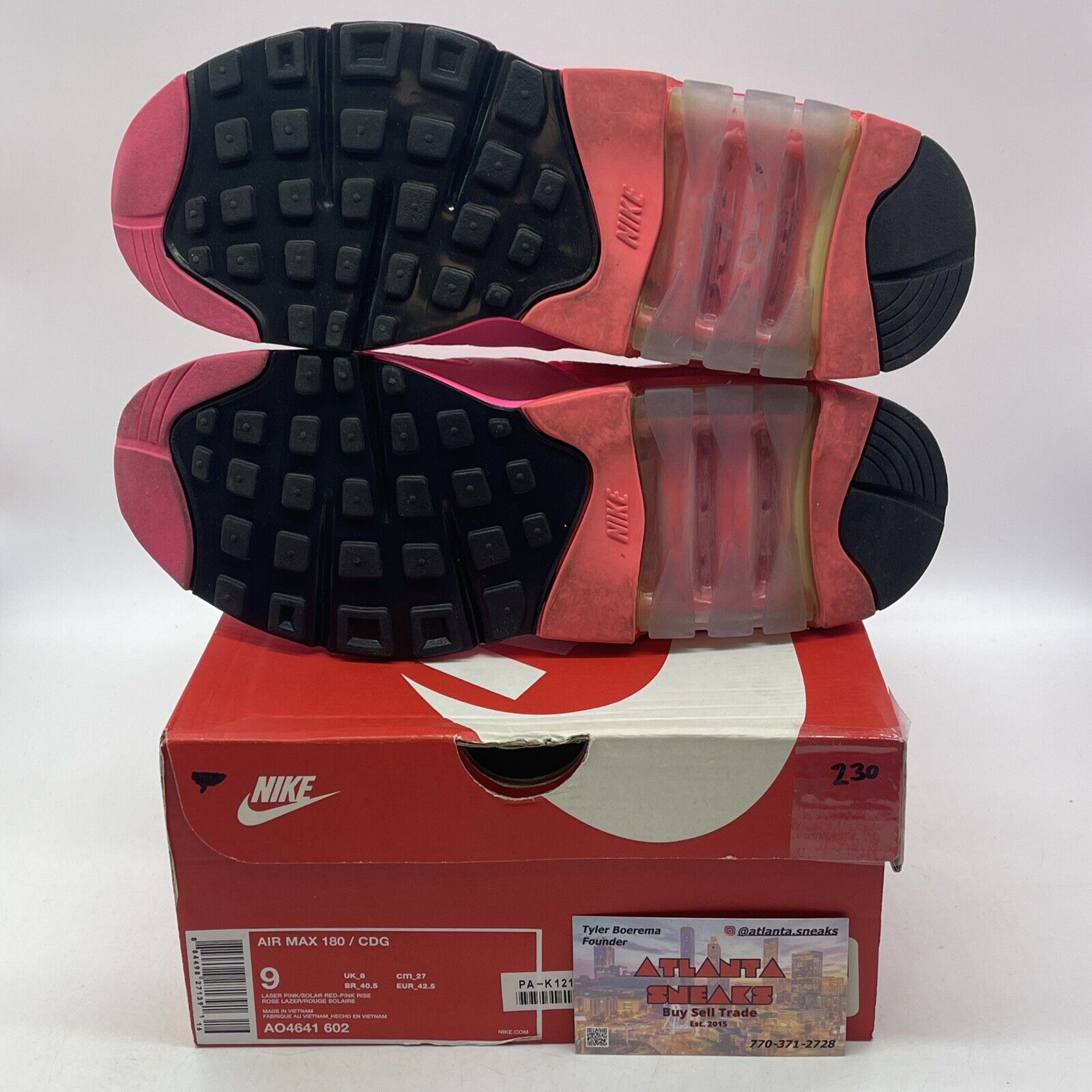 Size 9 - Nike Comme des Garçons x Air Max 180 Triple Pink Suede (AO4641-602)