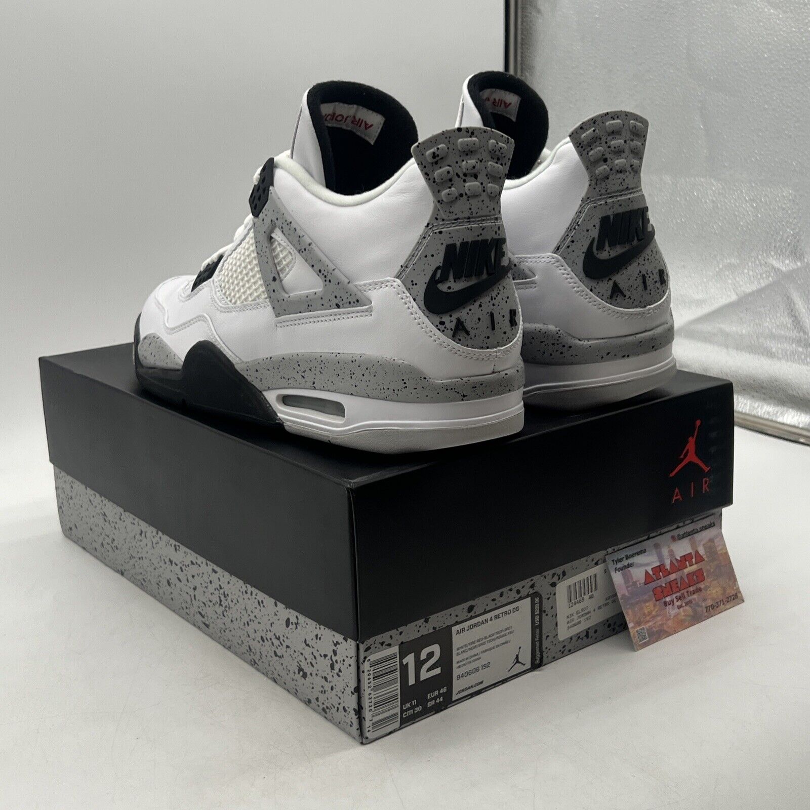 Size 12 - Jordan 4 Retro OG Mid White Cement Black Leather (840606-192)