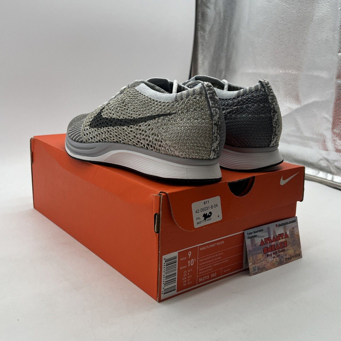 Size 9 - Nike Flyknit Racer Pure Platinum (862713-002)