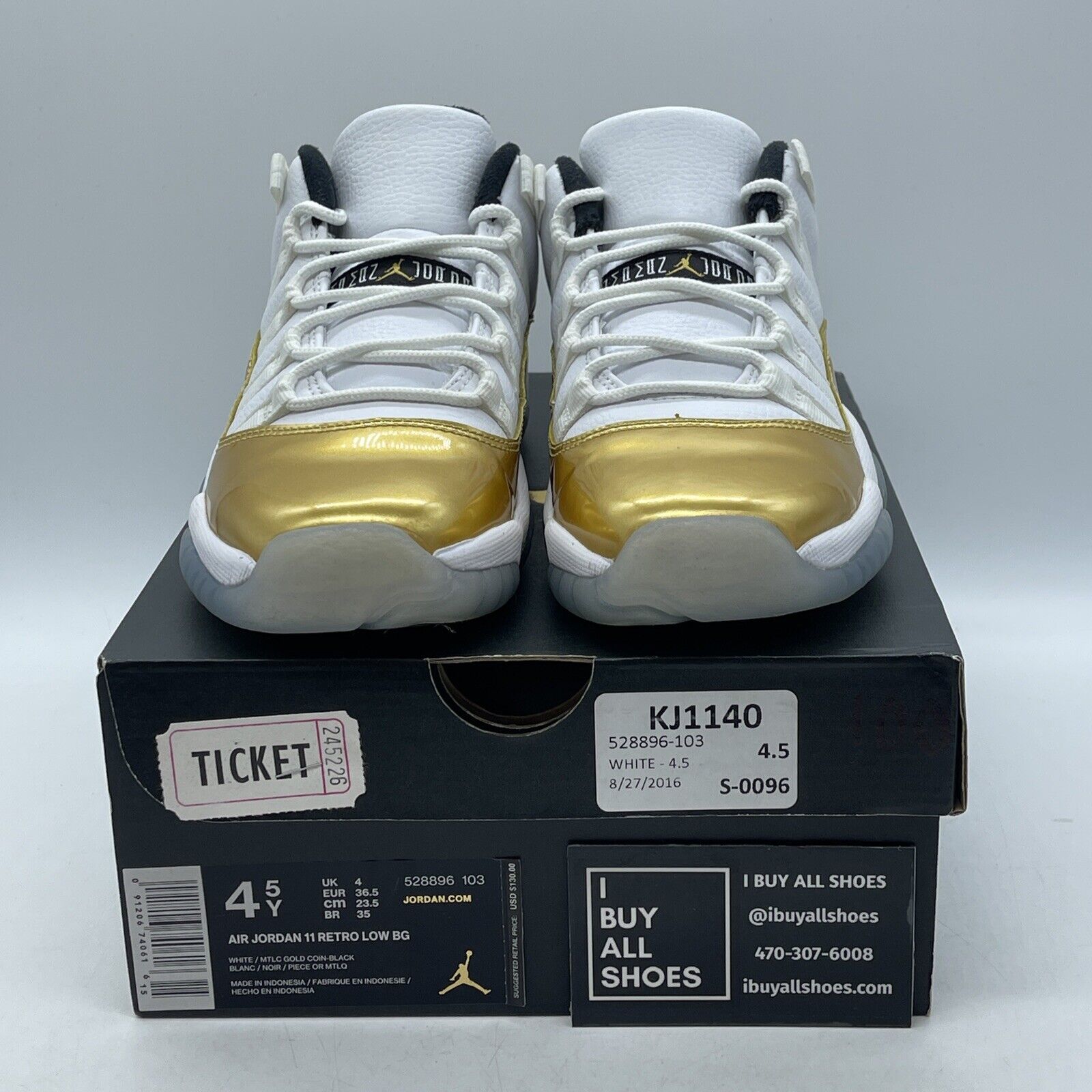Size 4.5 - Air Jordan 11 Retro Low Closing Ceremony Gold White (528896-103)