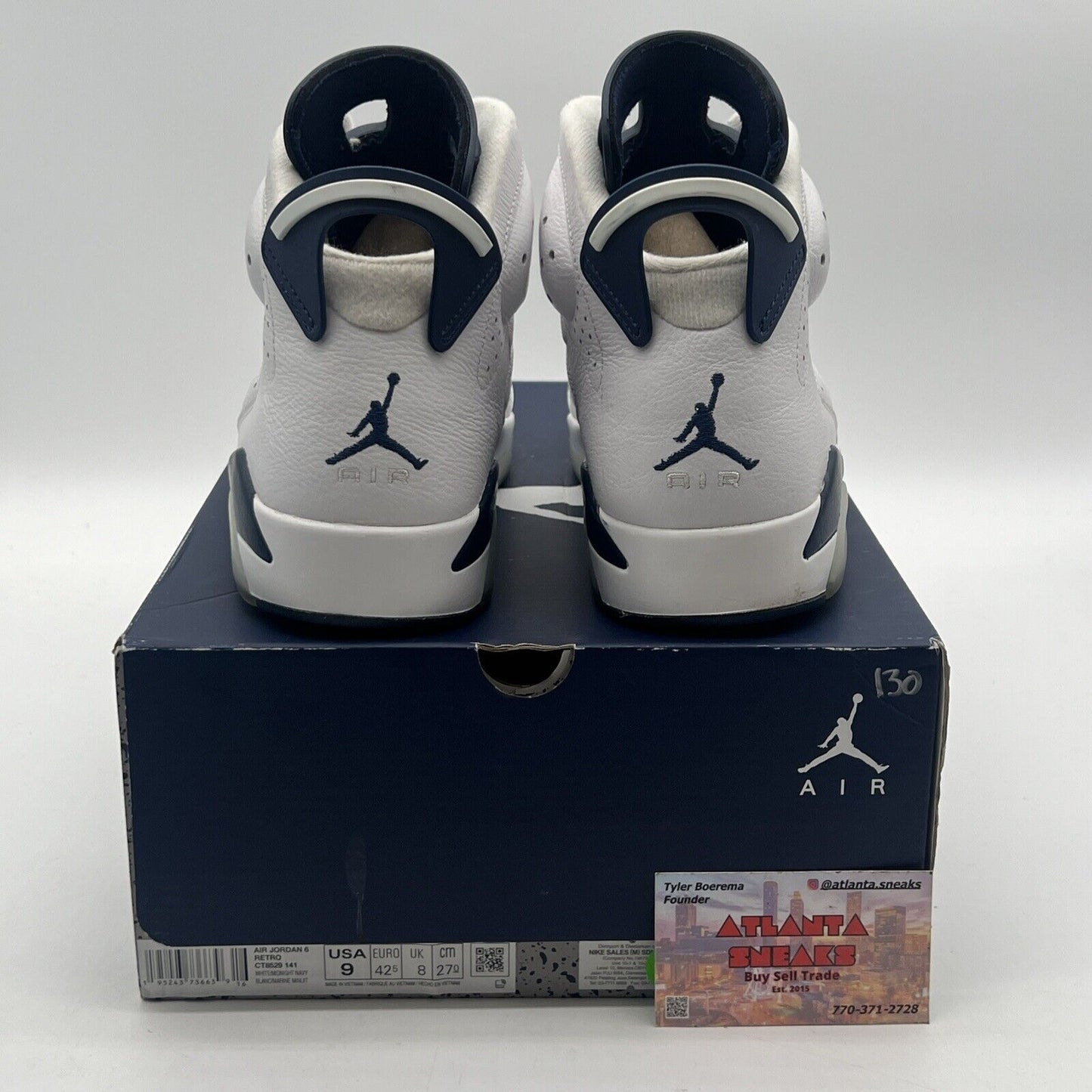 Size 9 - Jordan 6 Retro Midnight Navy White Leather (CT8529-141)