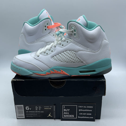 Size 6Y (GS) - Jordan 5 Retro Mid Light Aqua White Leather (440892-100)