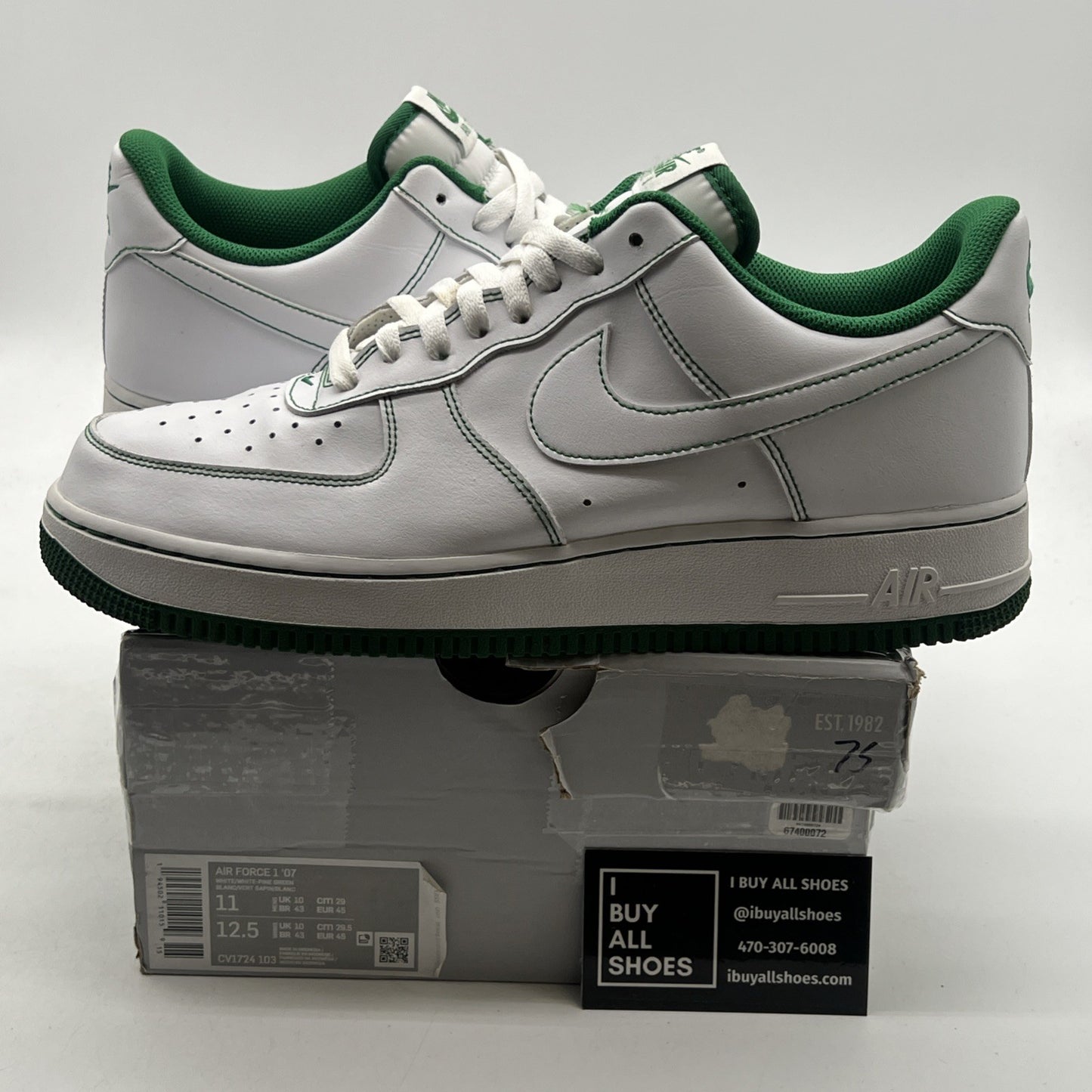 Size 11 - Nike Air Force 1 '07 Contrast Stitch - White Pine Green (CV1724-103)