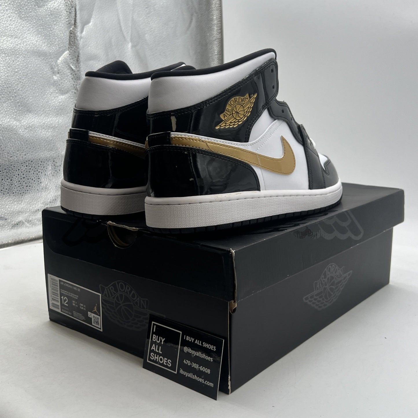 Size 12 - Air Jordan 1 Mid SE Patent Black Gold (852542-007)