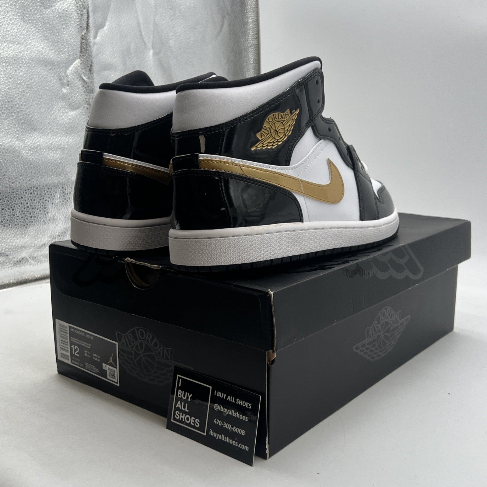 Size 12 - Air Jordan 1 Mid SE Patent Black Gold (852542-007)