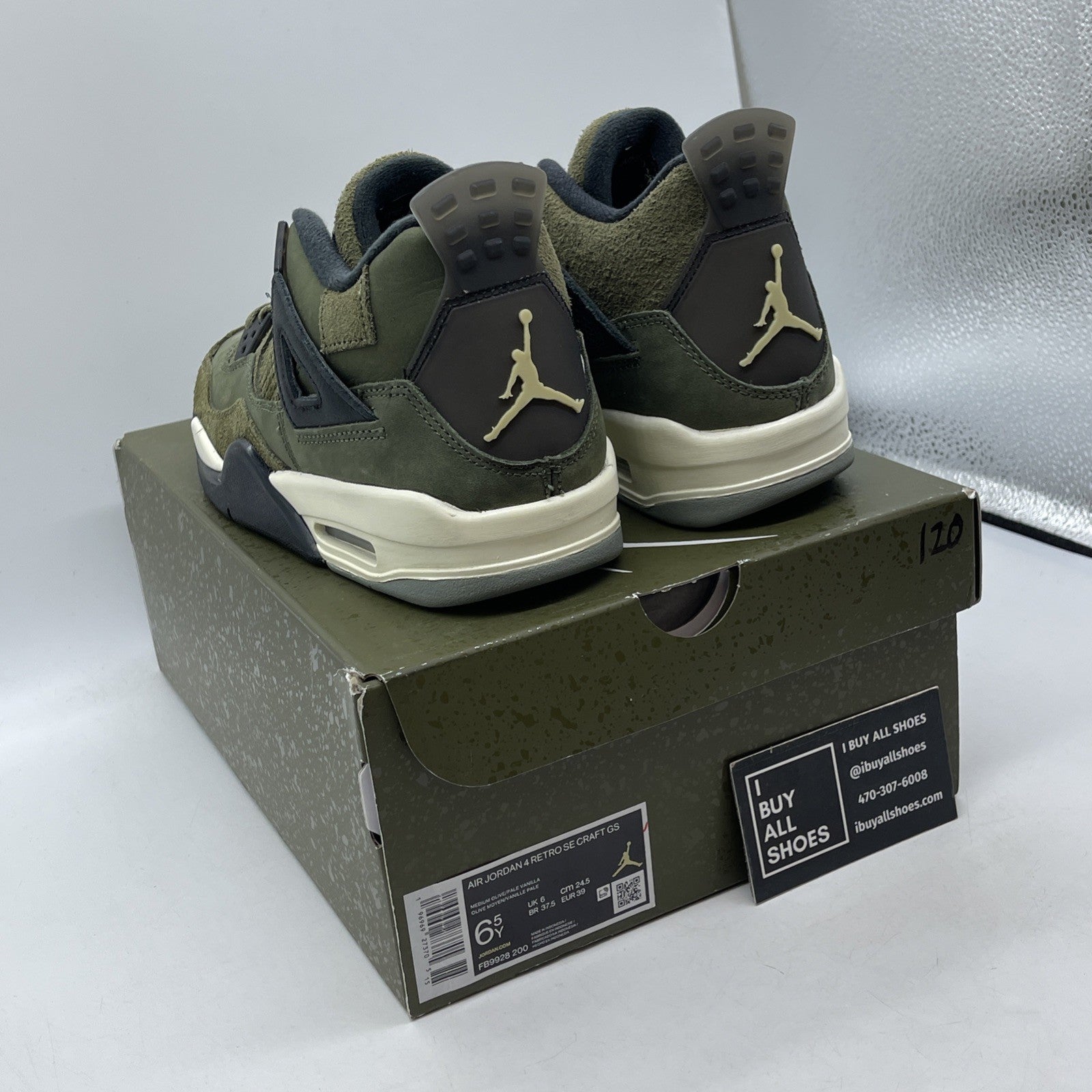 Size 6.5Y (GS) - Jordan 4 SE Retro Low Craft - Olive Black Suede (FB9928-200)