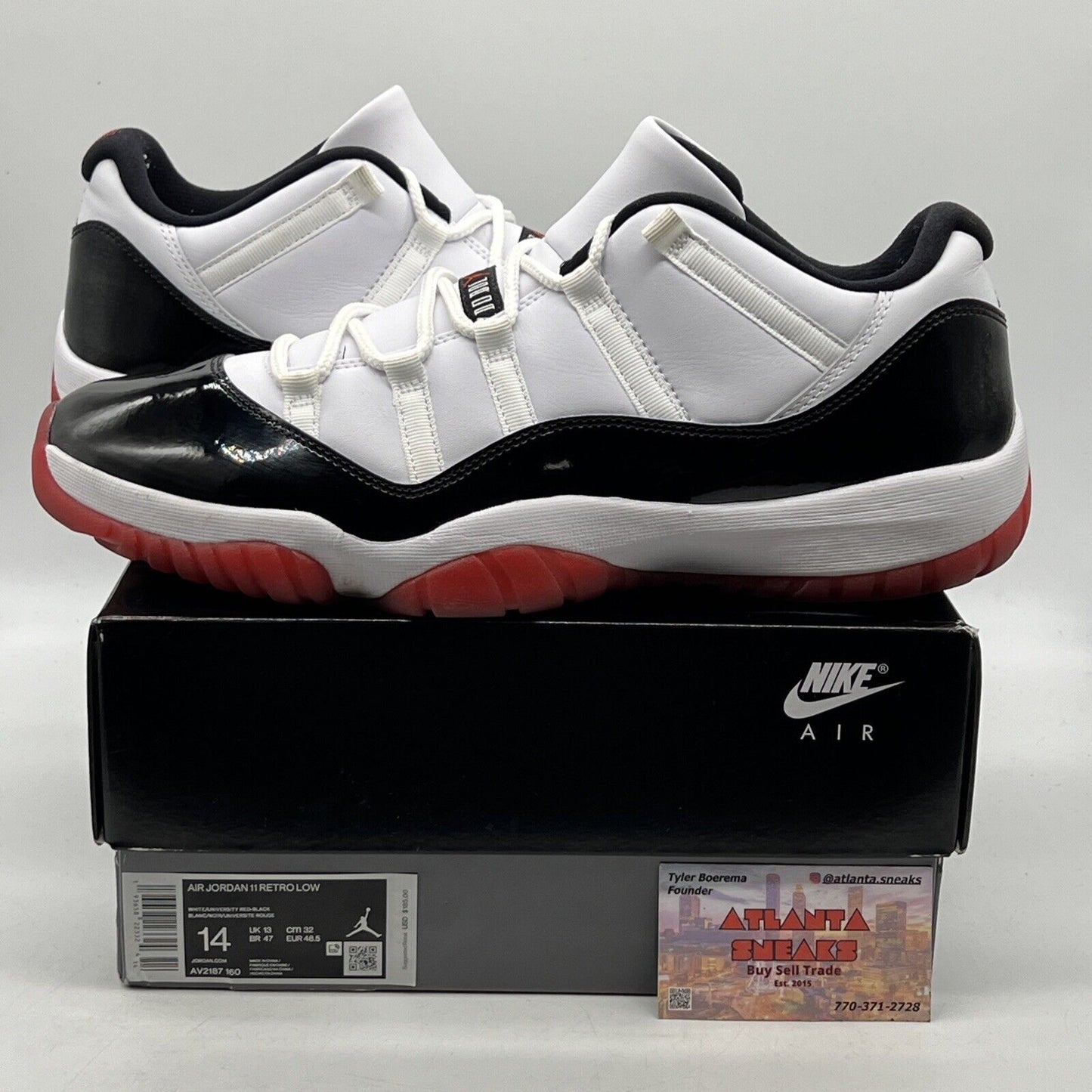 Size 14 - Jordan 11 Retro Low Concord-Bred Black White Red Leather (AV2187-160)