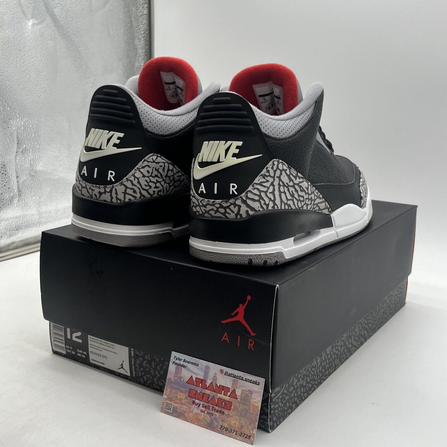 Size 12 - Jordan 3 Retro OG Mid Black Cement White Grey Leather  (854262-001)