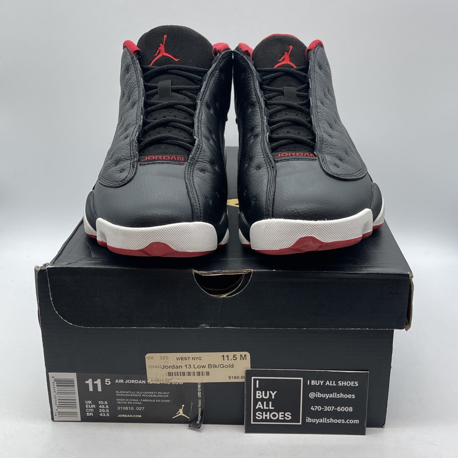 Size 11.5 - Air Jordan 13 Retro Low Bred Red Suede Leather (310810-027)