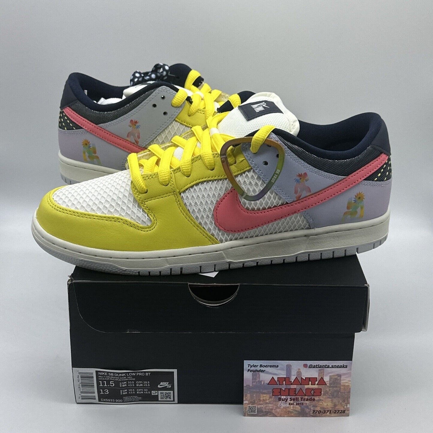 Nike SB Dunk Low Be True Xavier Schipani Yellow Purple DX5933-900 Mens Size 11.5