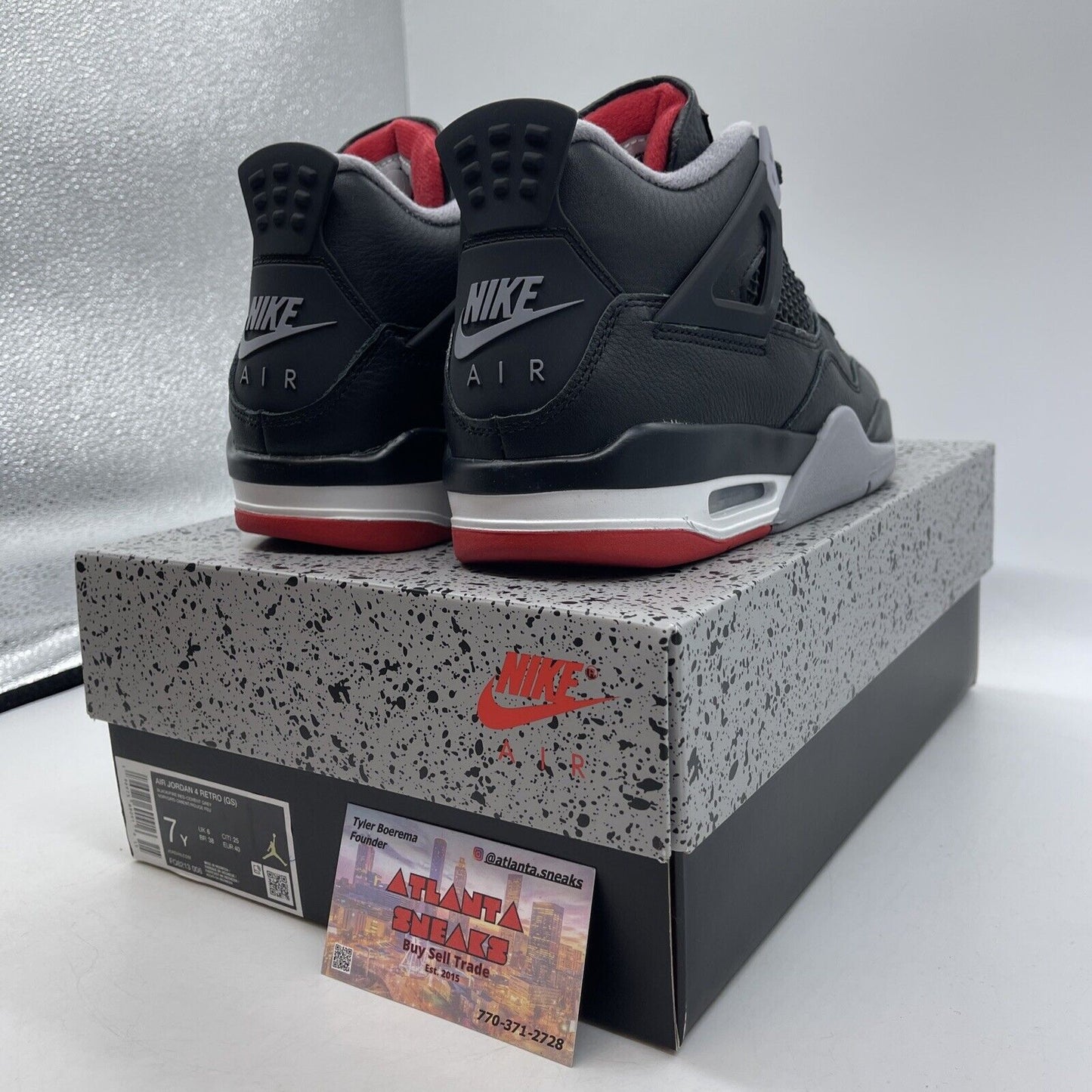 Size 7Y - Air Jordan 4 Retro Bred Reimagined Black Grey Leather (FQ8213-006)