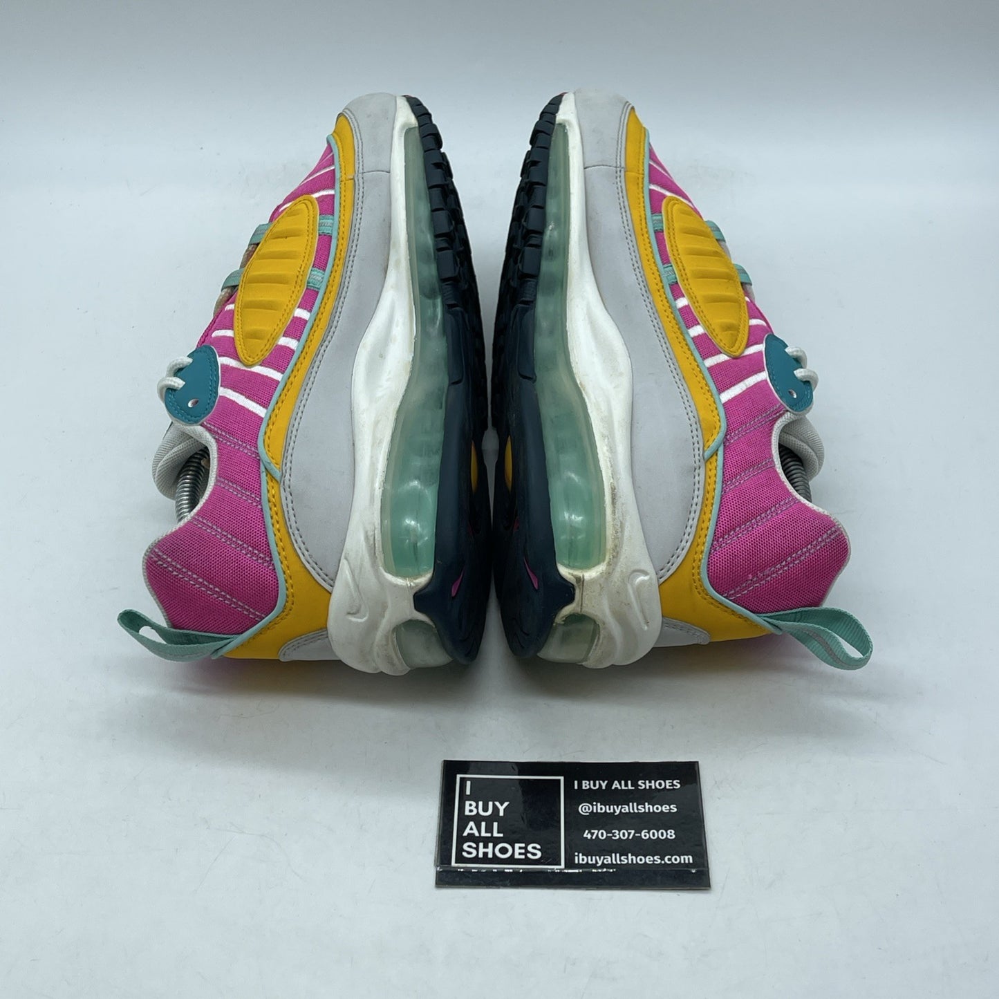 Size 11W - Nike Air Max 98 Teal Fuchsia Grey Yellow Suede (CI9897-301)