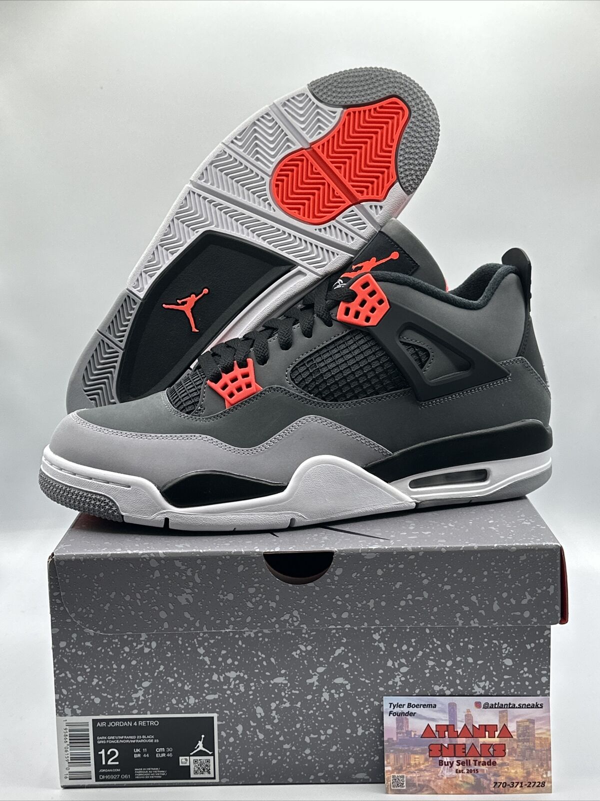 Size 12 - Jordan 4 Infrared Grey Red White New OG All Suede Leather Rare Size Ds