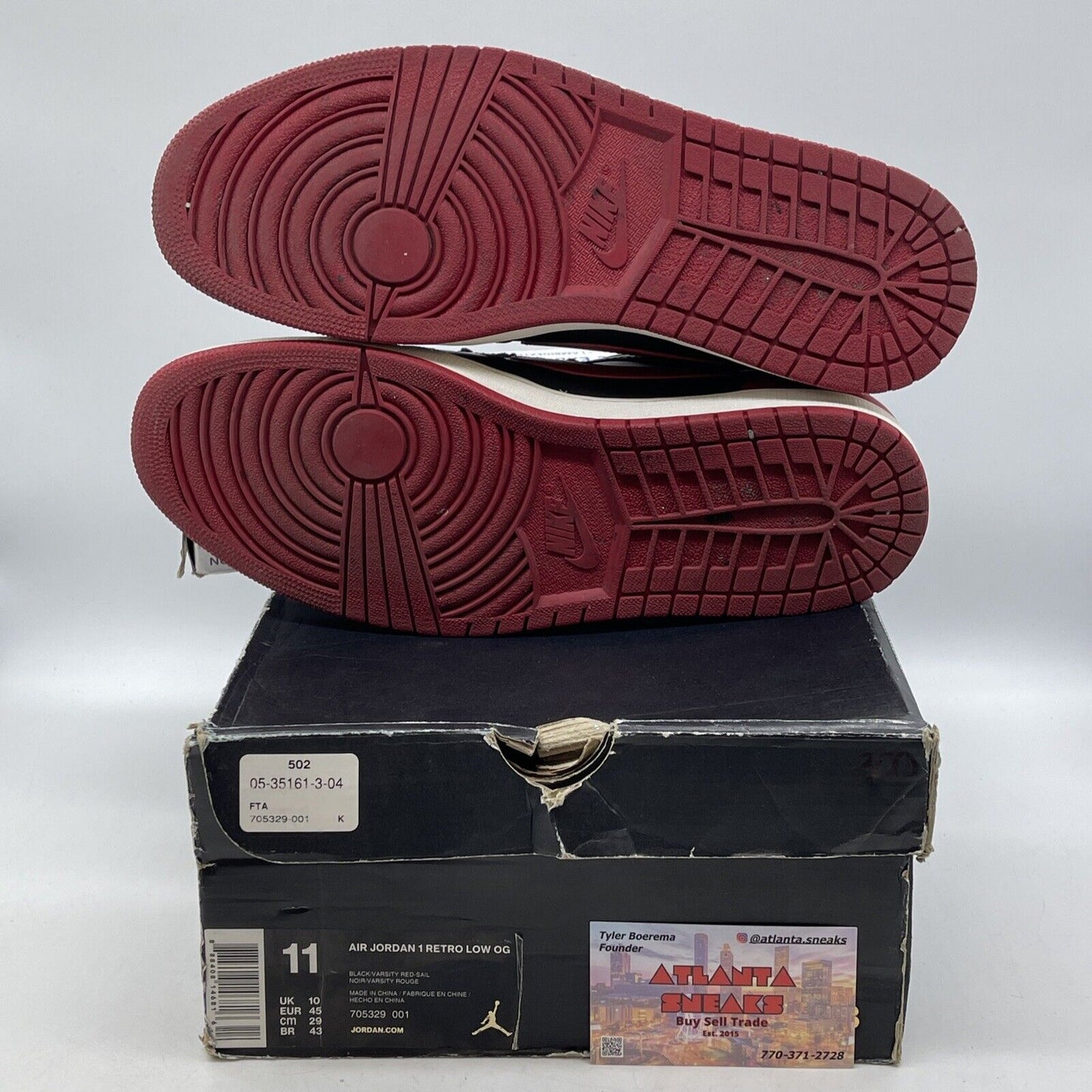 Size 11 - Air Jordan 1 Retro OG Low Bred Red Black Leather (705329-001)