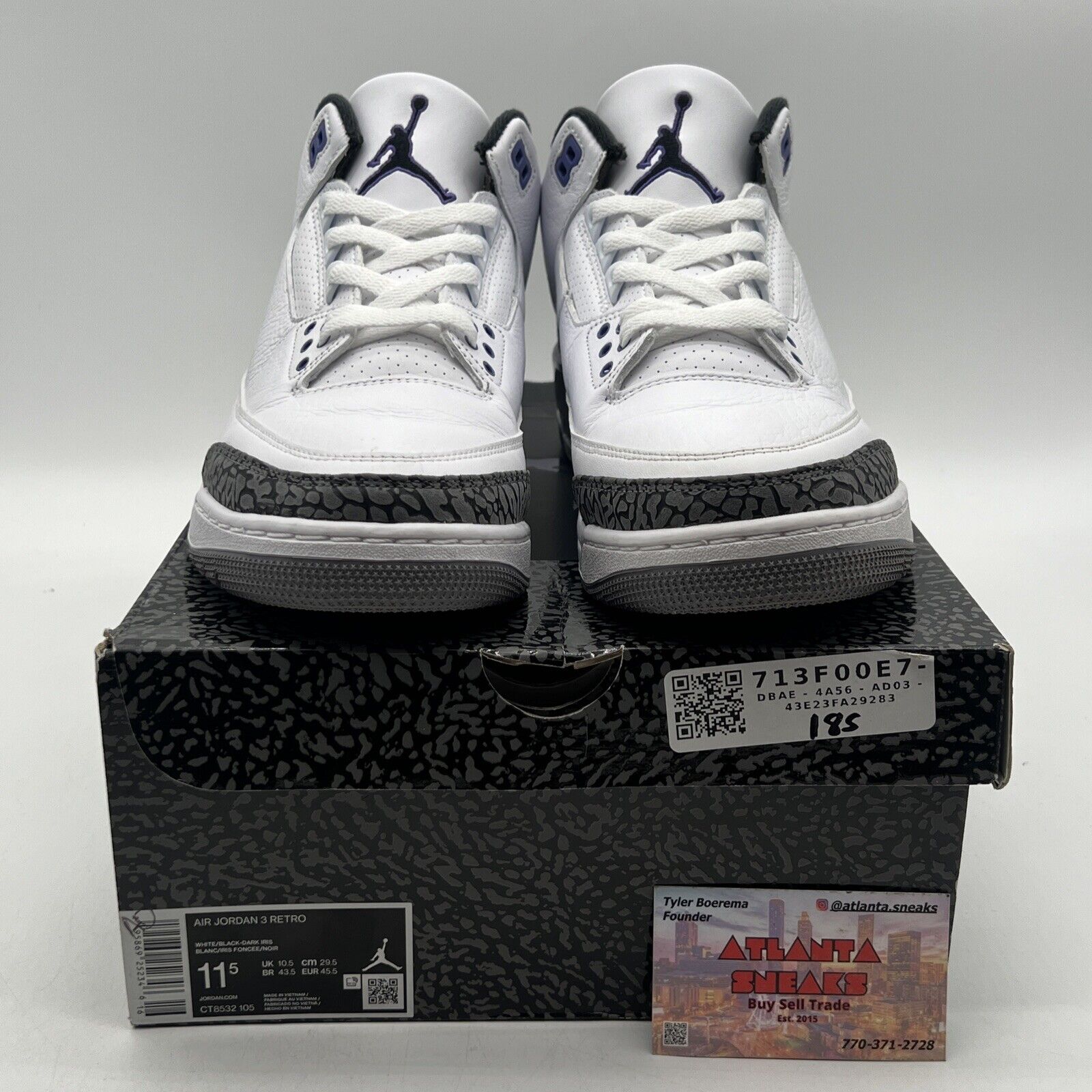 Size 11.5 - Jordan 3 Retro Mid Dark Iris White Black Grey Leather (CT8532-105)