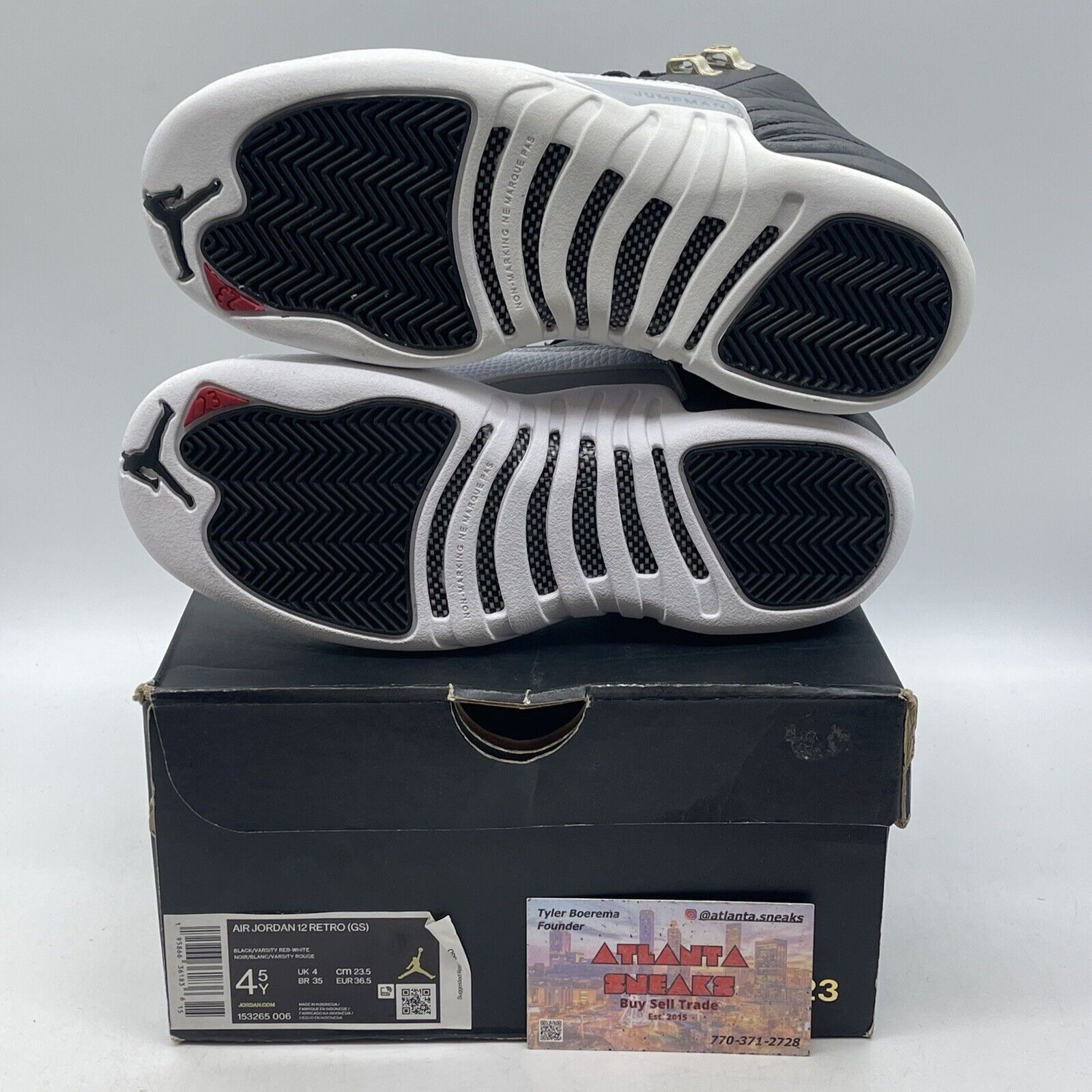 Size 4.5 - Jordan 12 Retro Mid Playoff Black White Gold Leather (153265-006)
