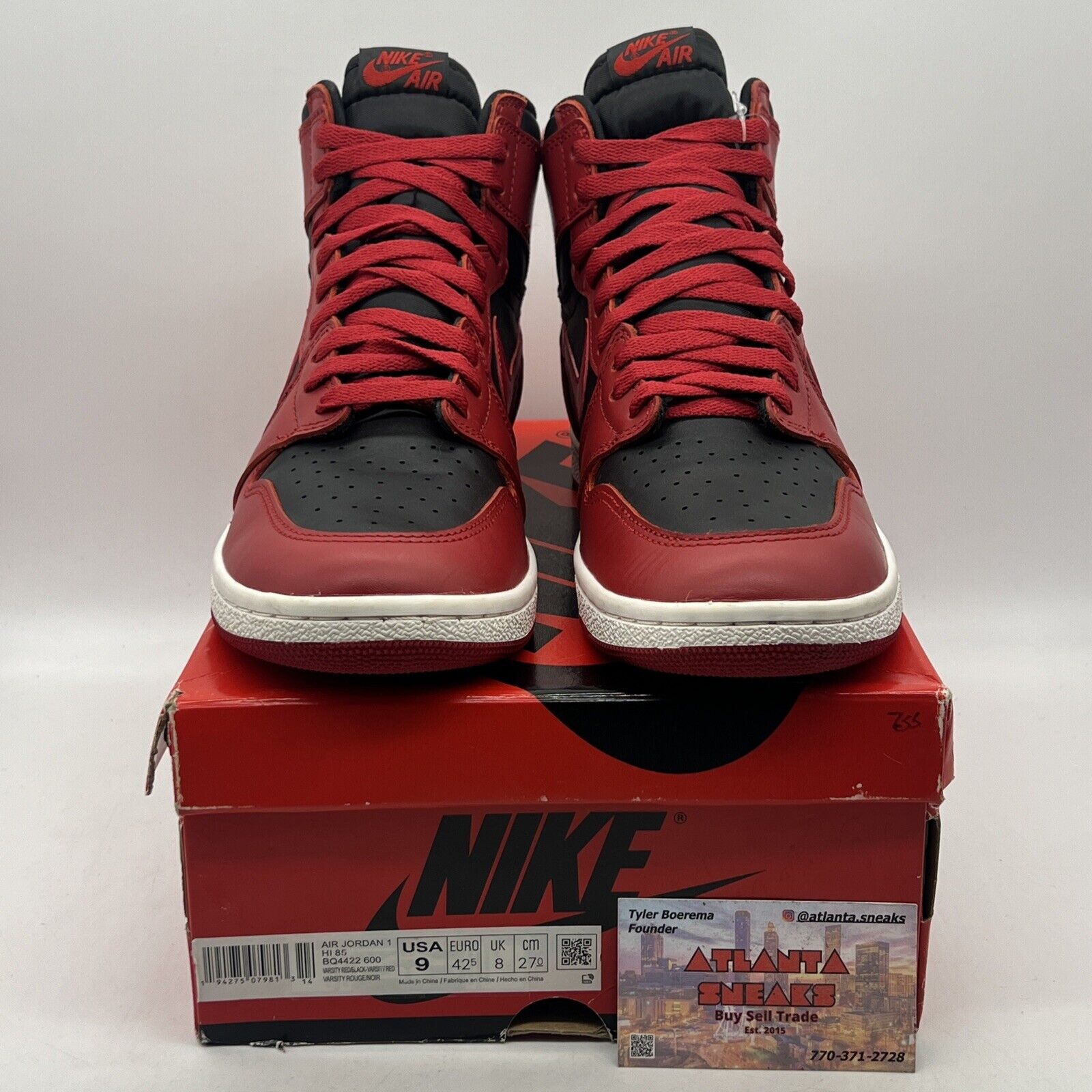 Size 9 - Jordan 1 Retro High 85 Varsity Red 2020 Black White Leather BQ4422-600