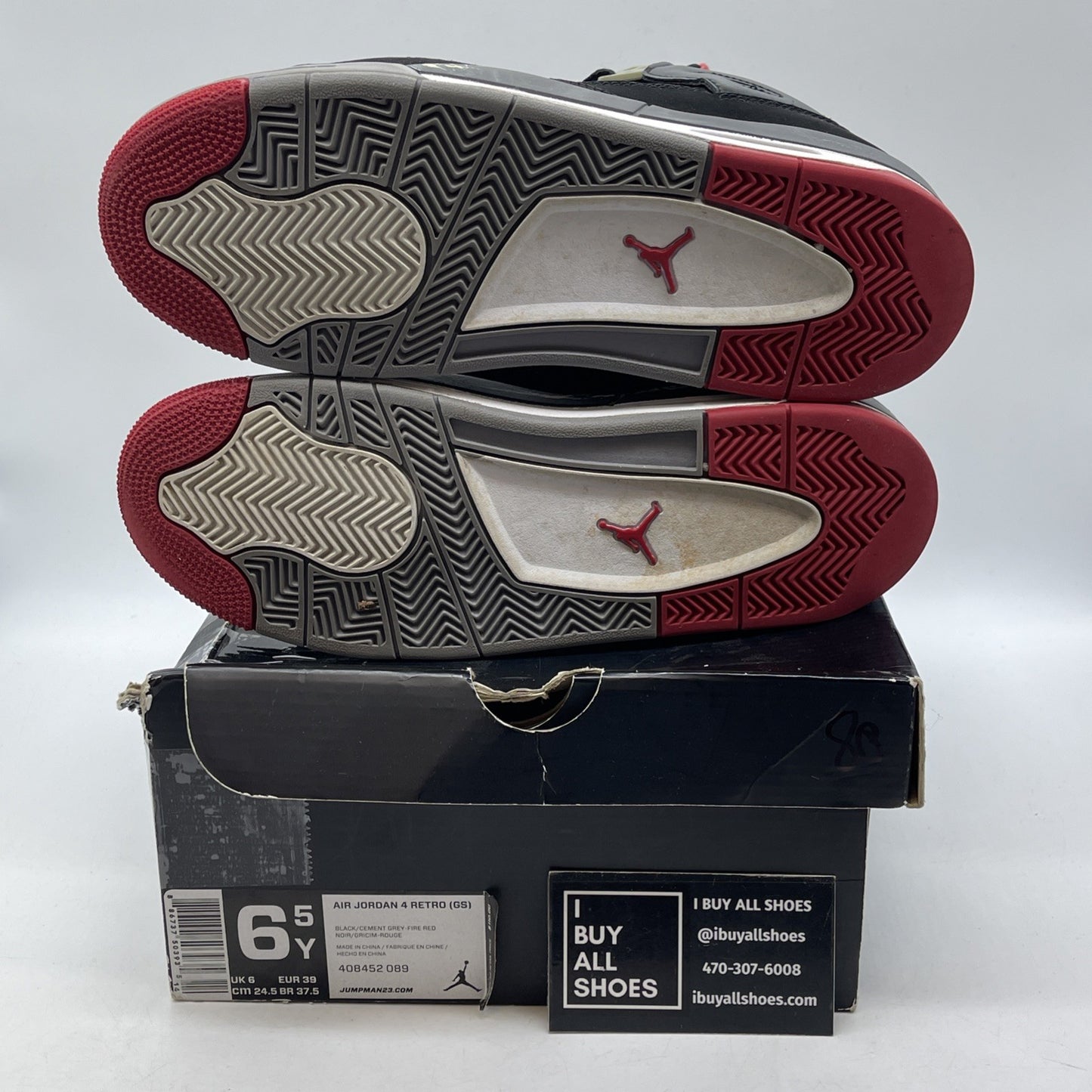 Size 6.5Y - Jordan 4 Retro bred release Black Grey Suede Leather (408452-089)